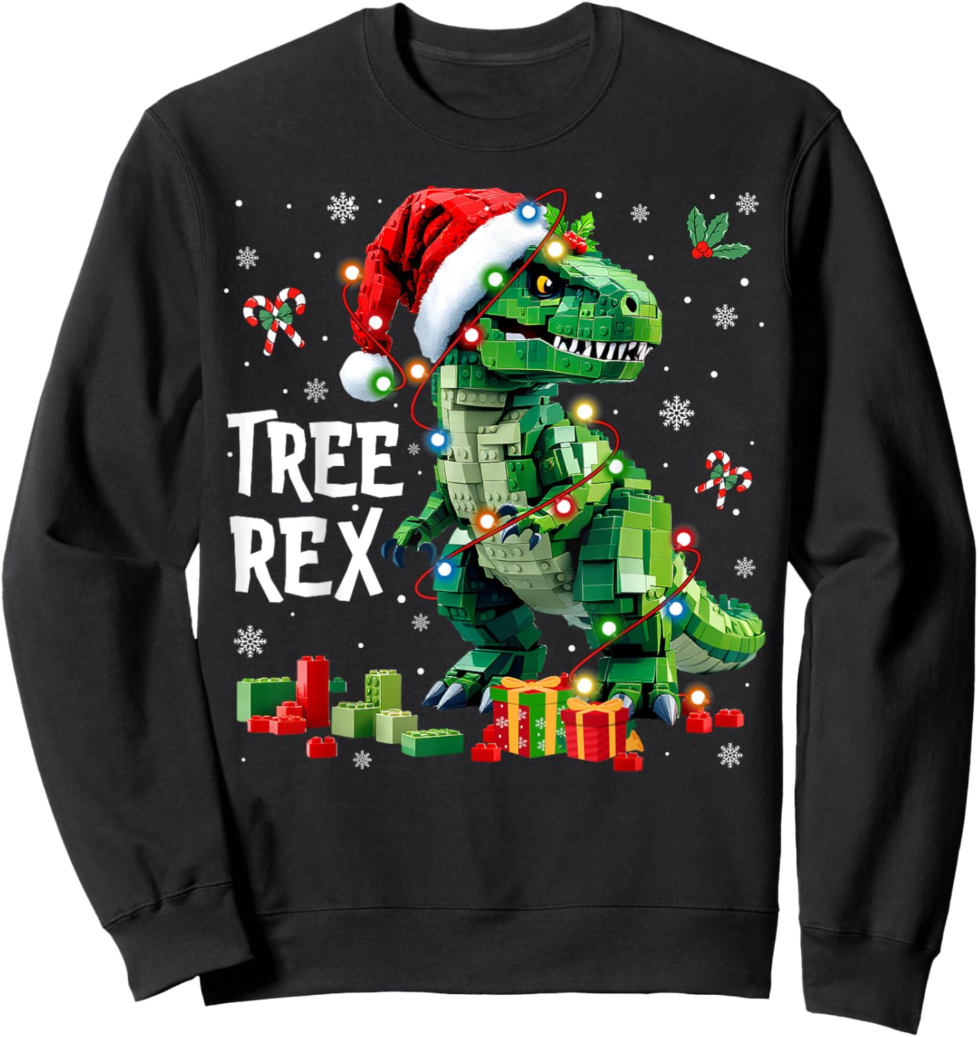 Christmas Builder Block Brick Building Dinosaur Boys Sweatshirt - Sweatshirt | Black