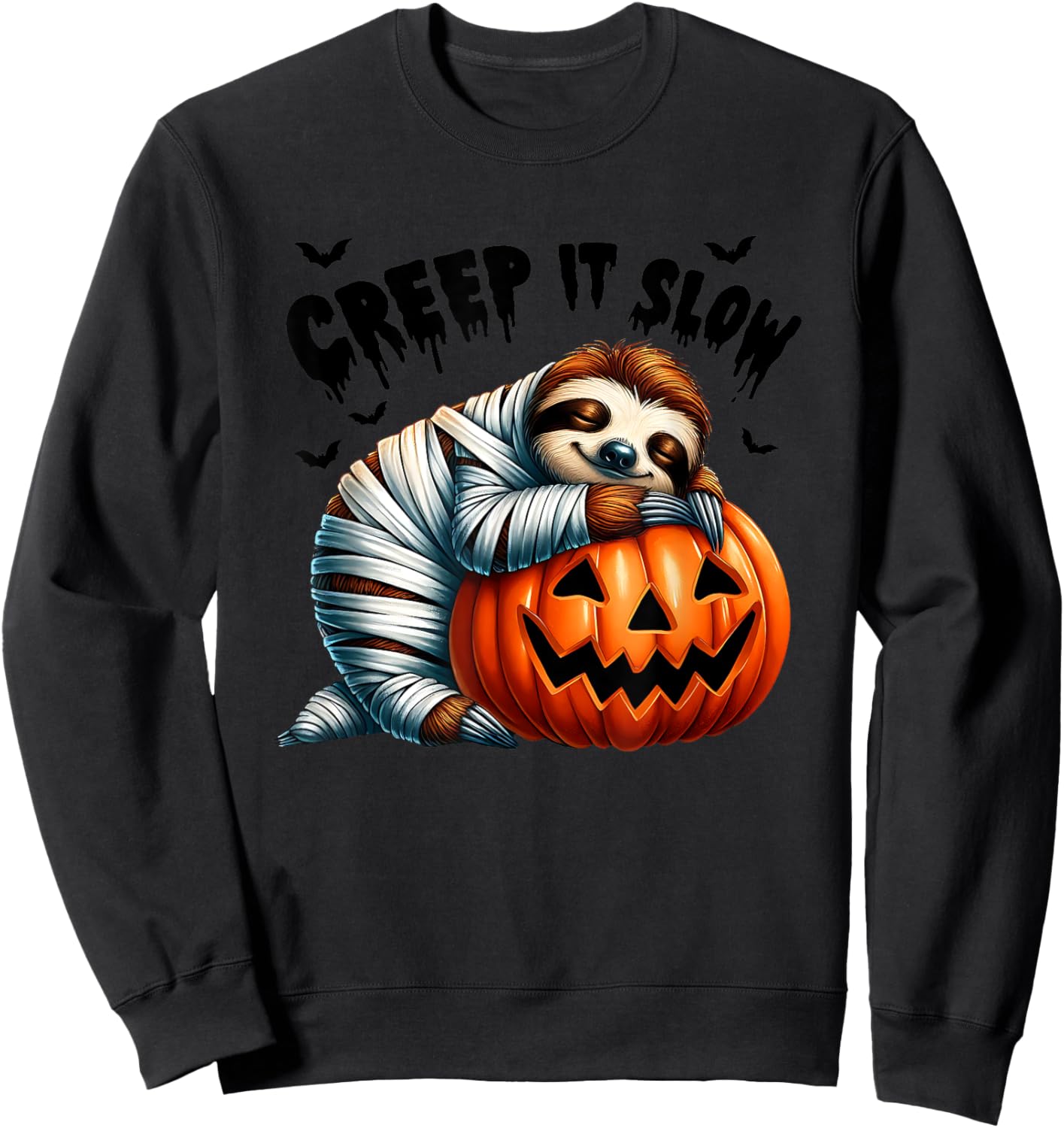 Creep It Slow Cute Sloth Mummy Jack O Lantern Halloween Sweatshirt - Sweatshirt | Black