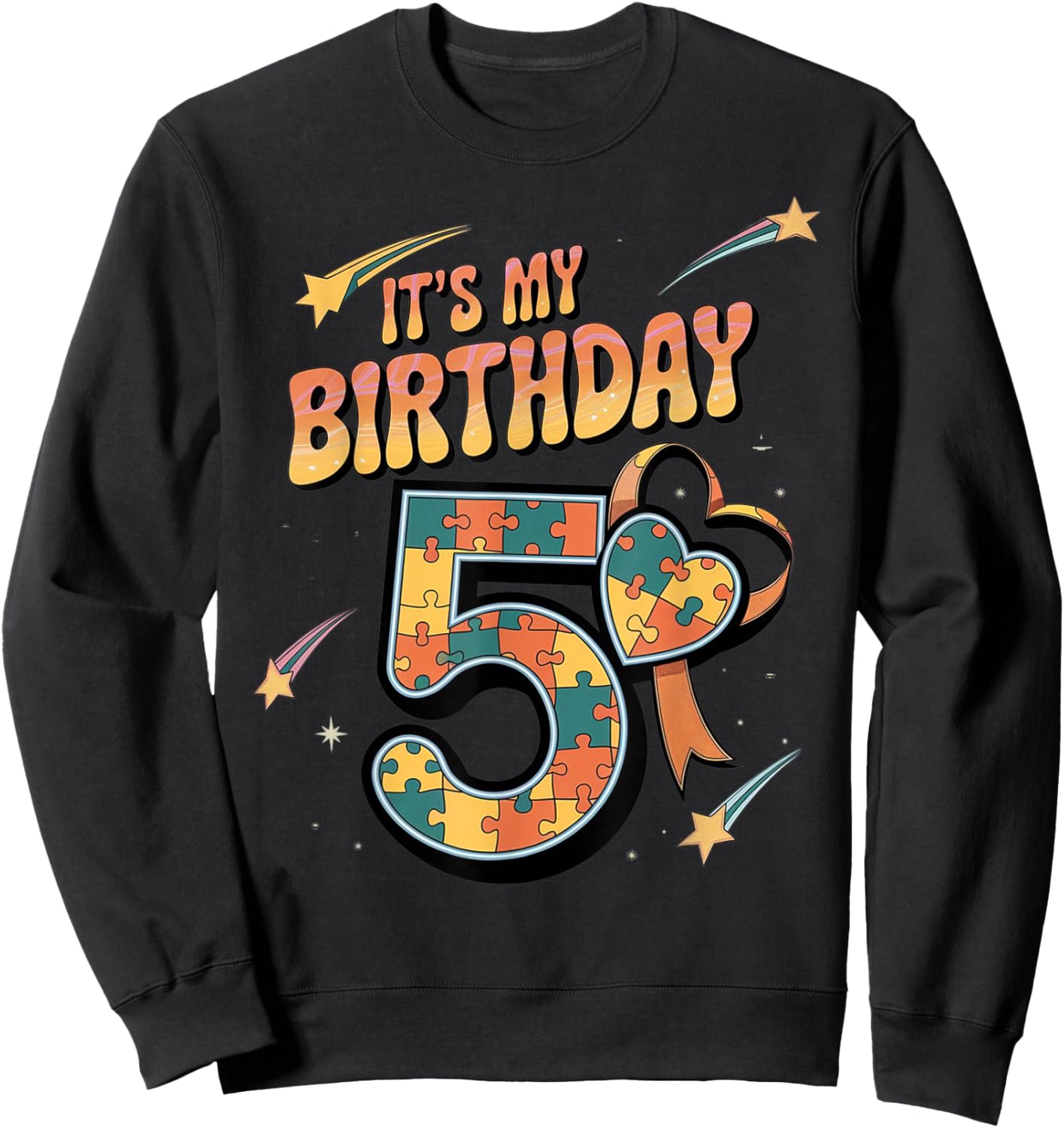 It's My 5th Birthday Kids Autism 5 Years Old Girls Boys Sweatshirt - Sweatshirt | Black