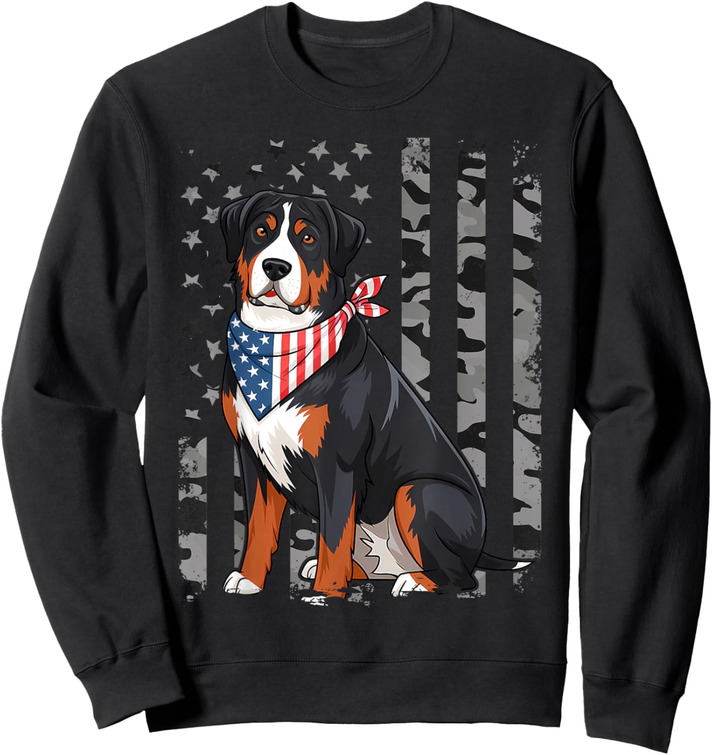 Camo American Flag Greater Swiss Mountain Dog 4th Of July Sweatshirt - Sweatshirt | Black