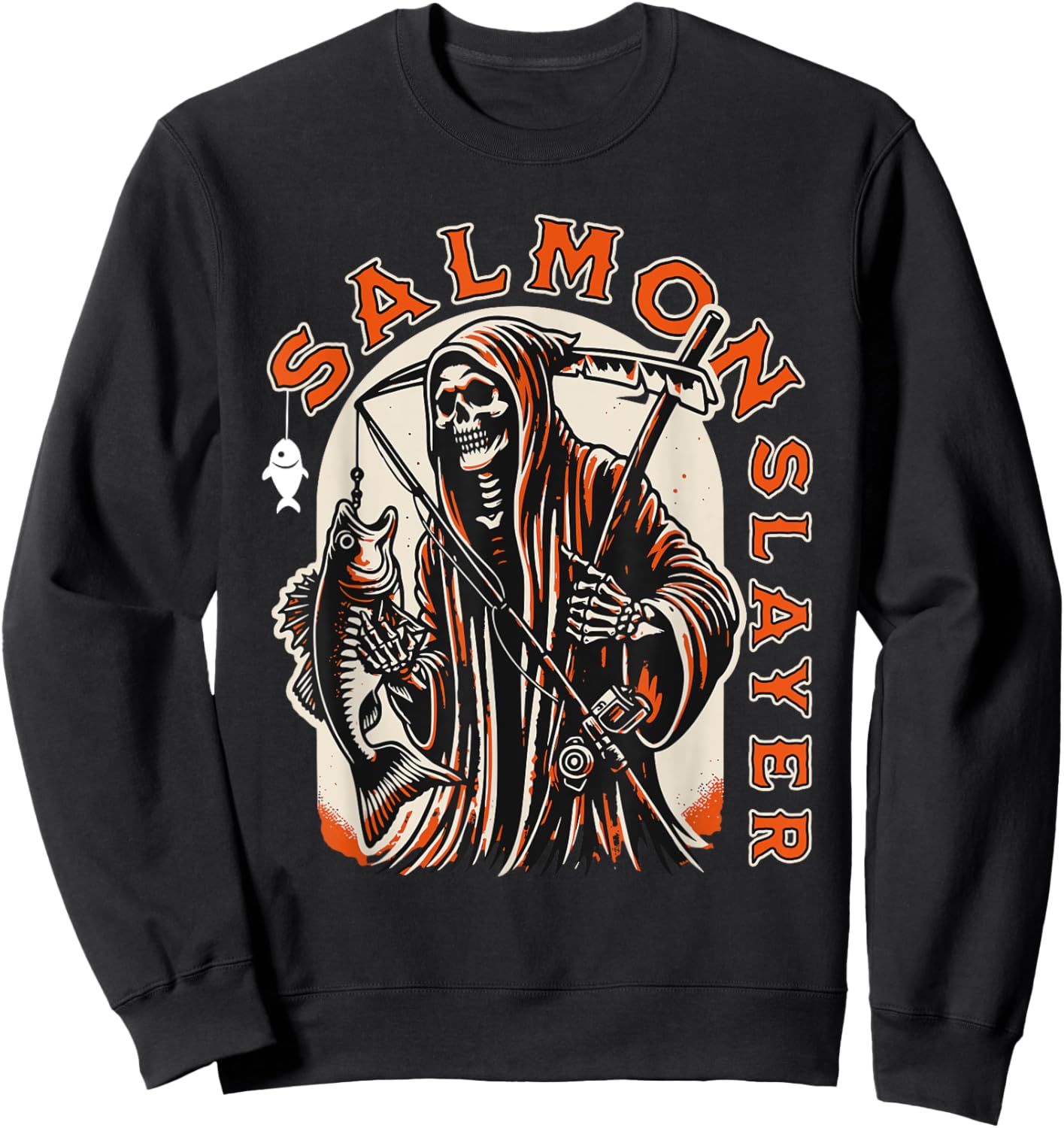 Salmon Slayer Funny skeleton Fishing Salmon Fish Sweatshirt - Sweatshirt | Black