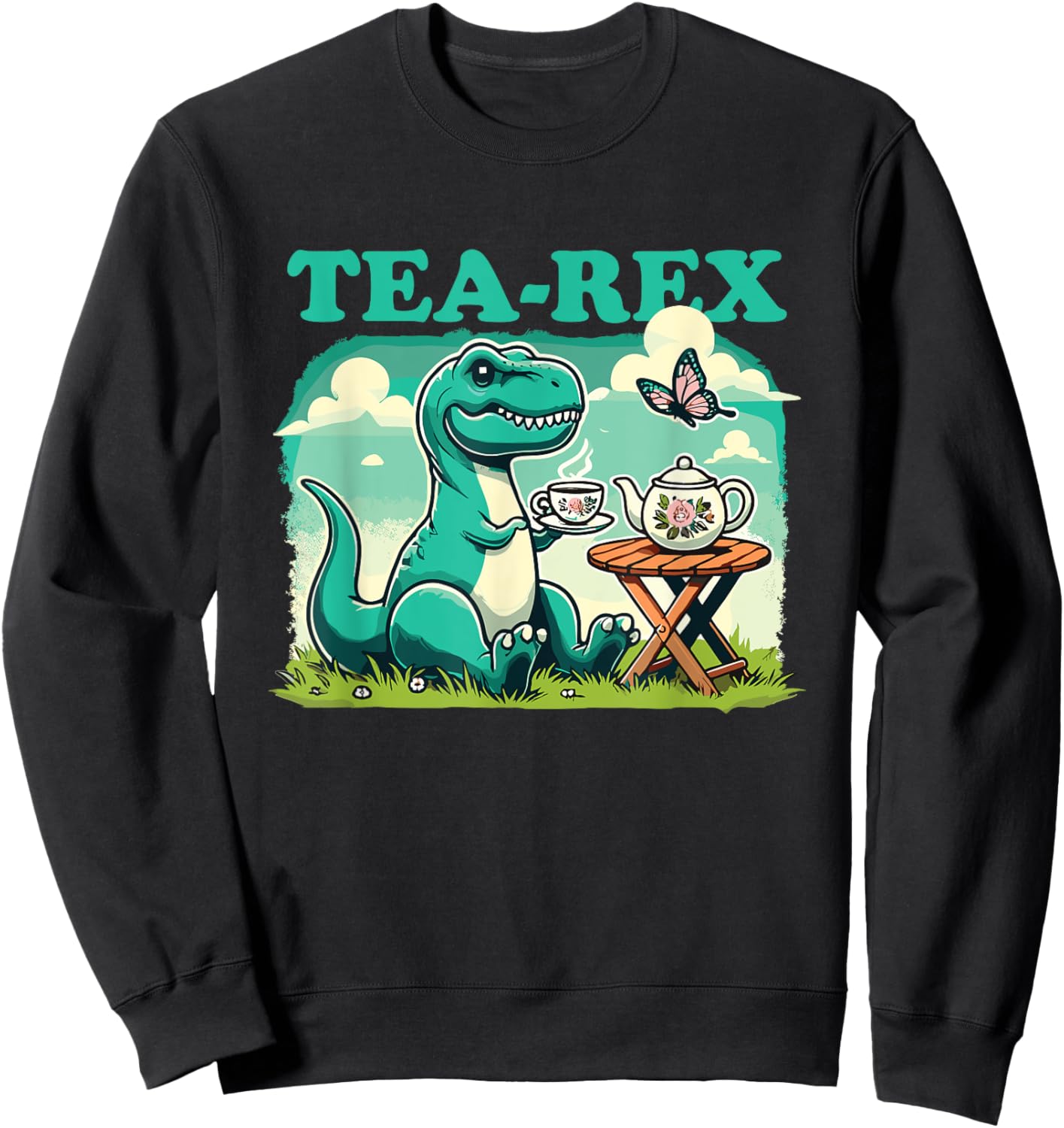 Tea-Rex Funny Dinosaur Tea Lover Sweatshirt - Sweatshirt | Black