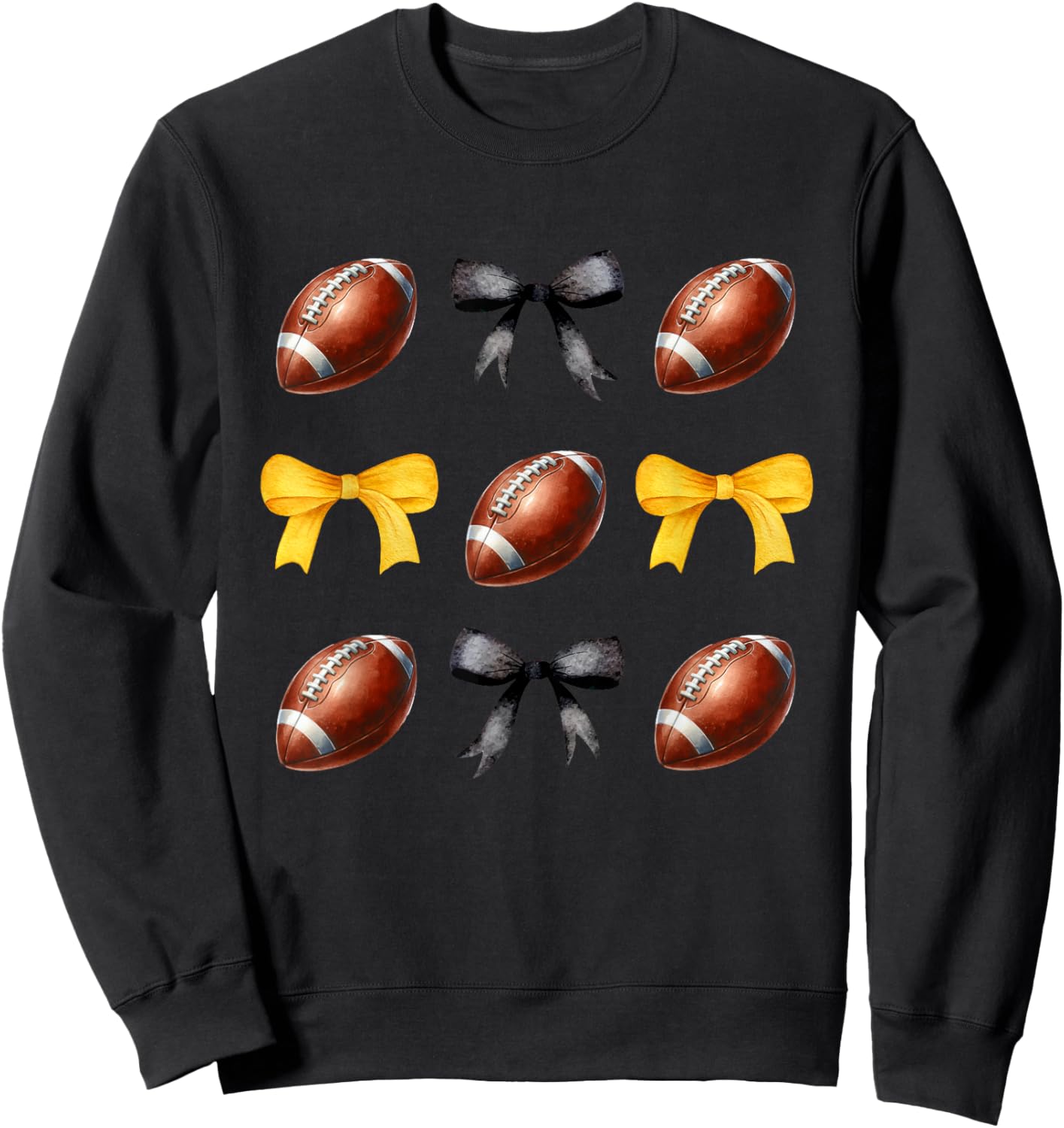 Black & Gold Footballs & Bows Fall Autumn Football Season Sweatshirt - Sweatshirt | Black