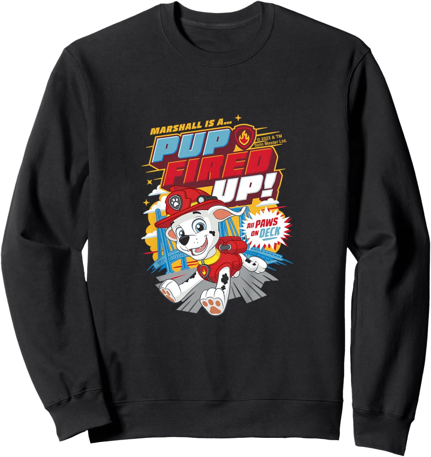 Kids PAW Patrol Marshall Is A Pup Fired Up All Paws On Deck Sweatshirt - Sweatshirt | Black