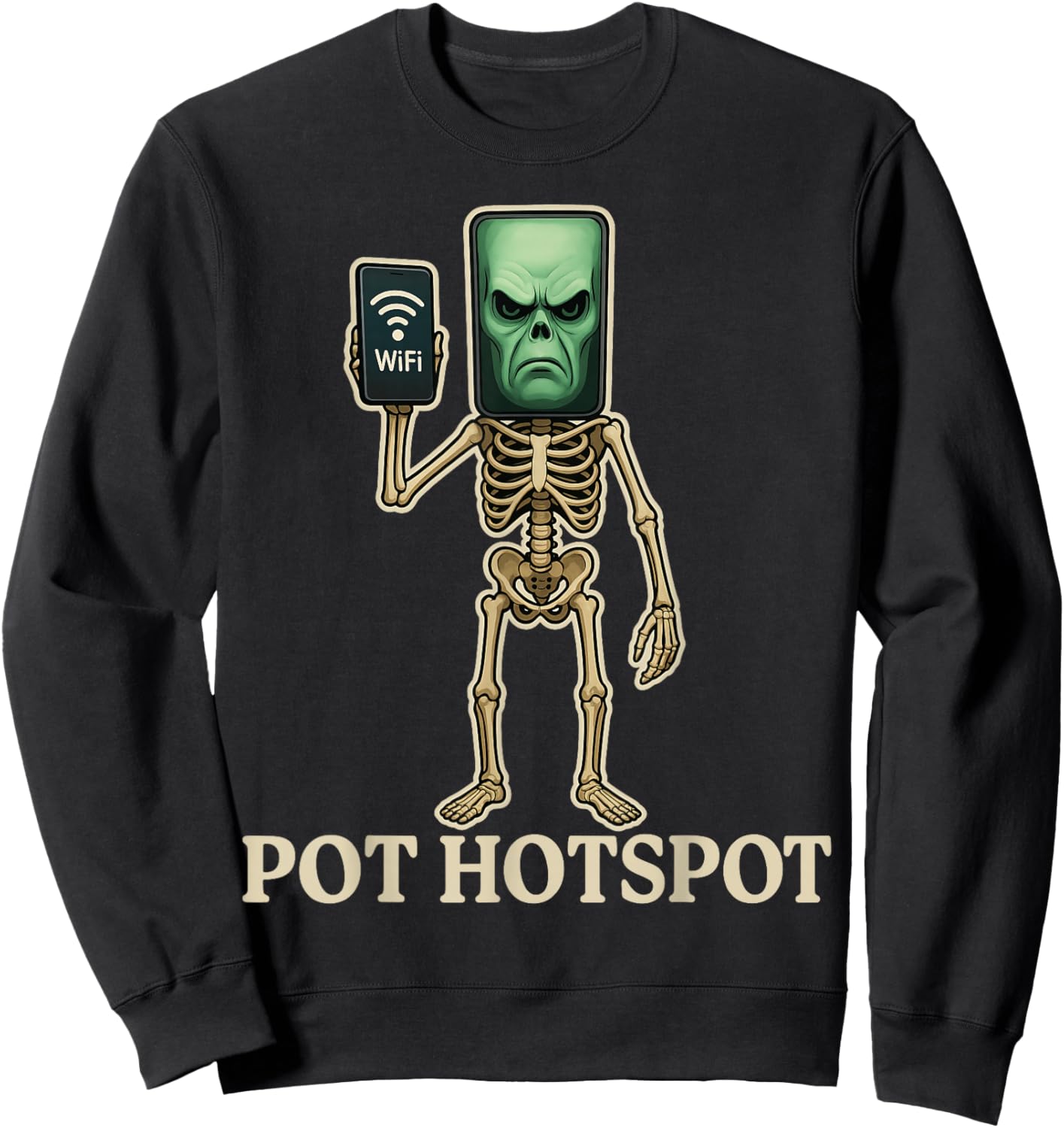 Pot Hotspot - Funny Halloween Brainrot Skeleton Kids Meme Sweatshirt - Sweatshirt | Black