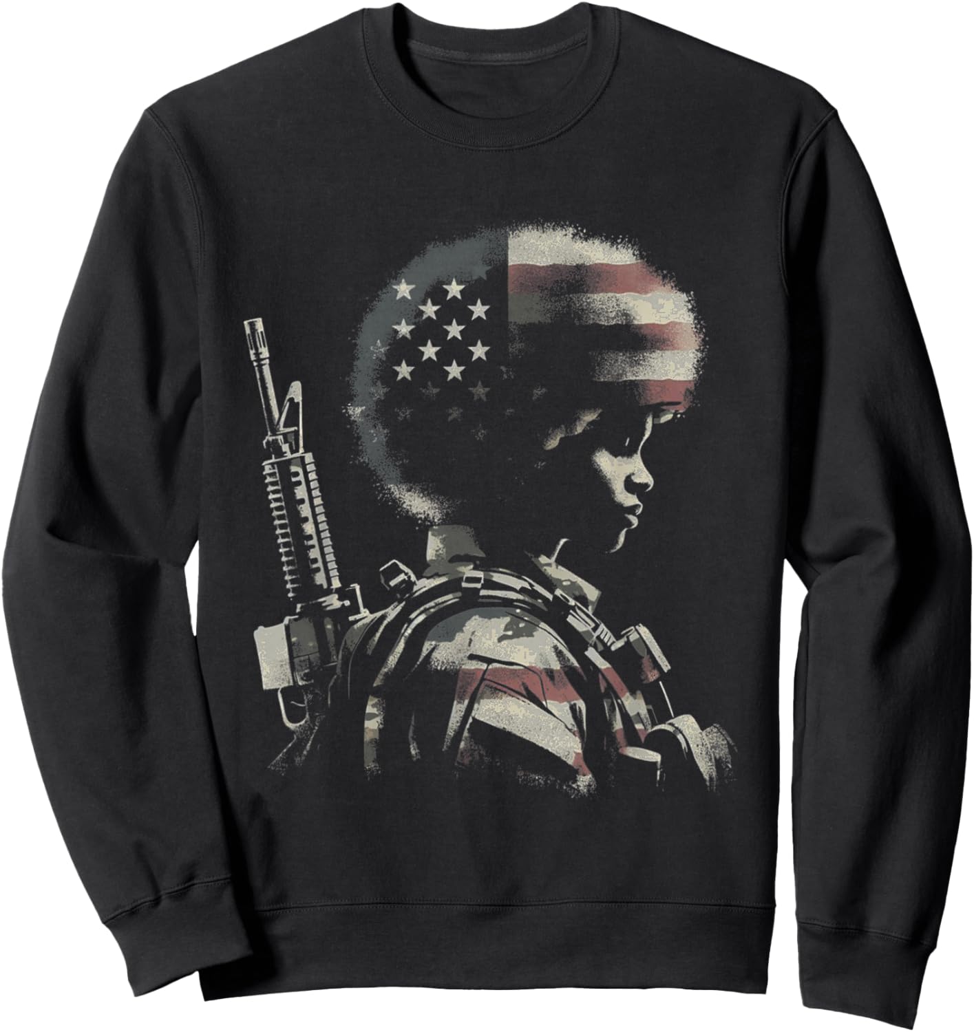 Female Soldier American Flag - Patriotic USA Afro Veteran Sweatshirt - Sweatshirt | Black