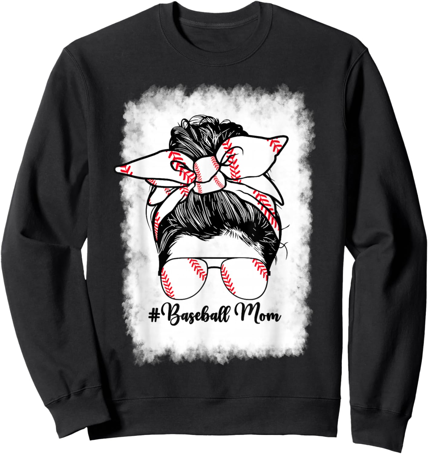 Baseball Mom Mama Messy Bun Baseball Player Son Sweatshirt - Sweatshirt | Black