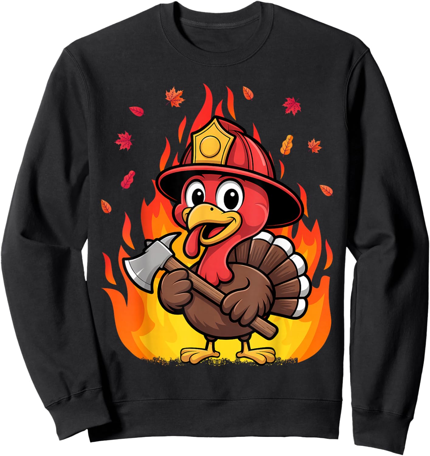 Thanksgiving Firefighter Turkey - Funny Feast Day Sweatshirt - Sweatshirt | Black