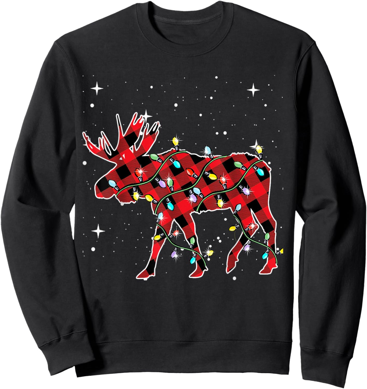 Pajamas Red& Black Plaid Flannel Christmas Moose Lovers Sweatshirt - Sweatshirt | Black