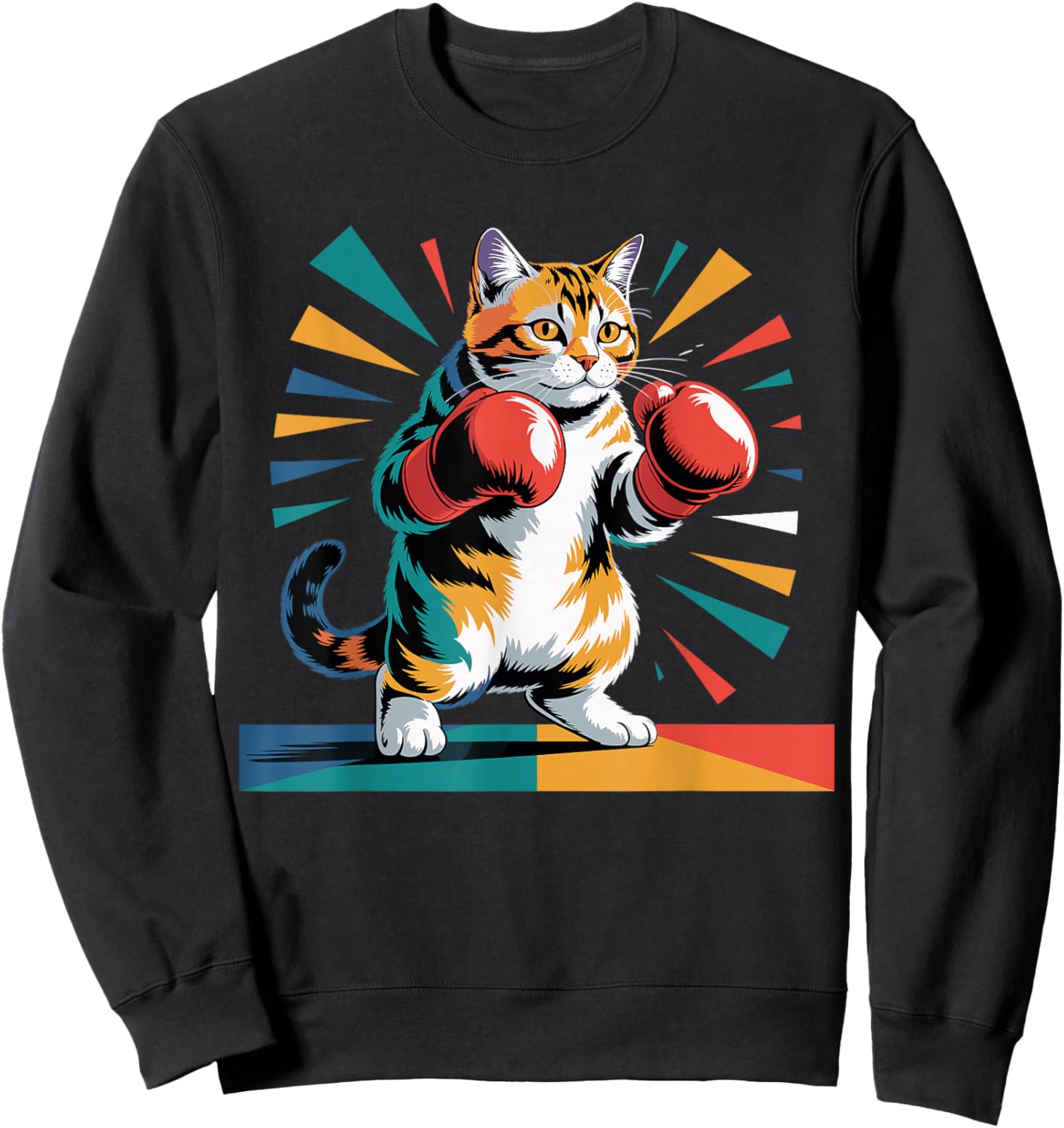 Colorful Funny Boxing Cat Kickboxing Boxer Training Sweatshirt - Sweatshirt | Black