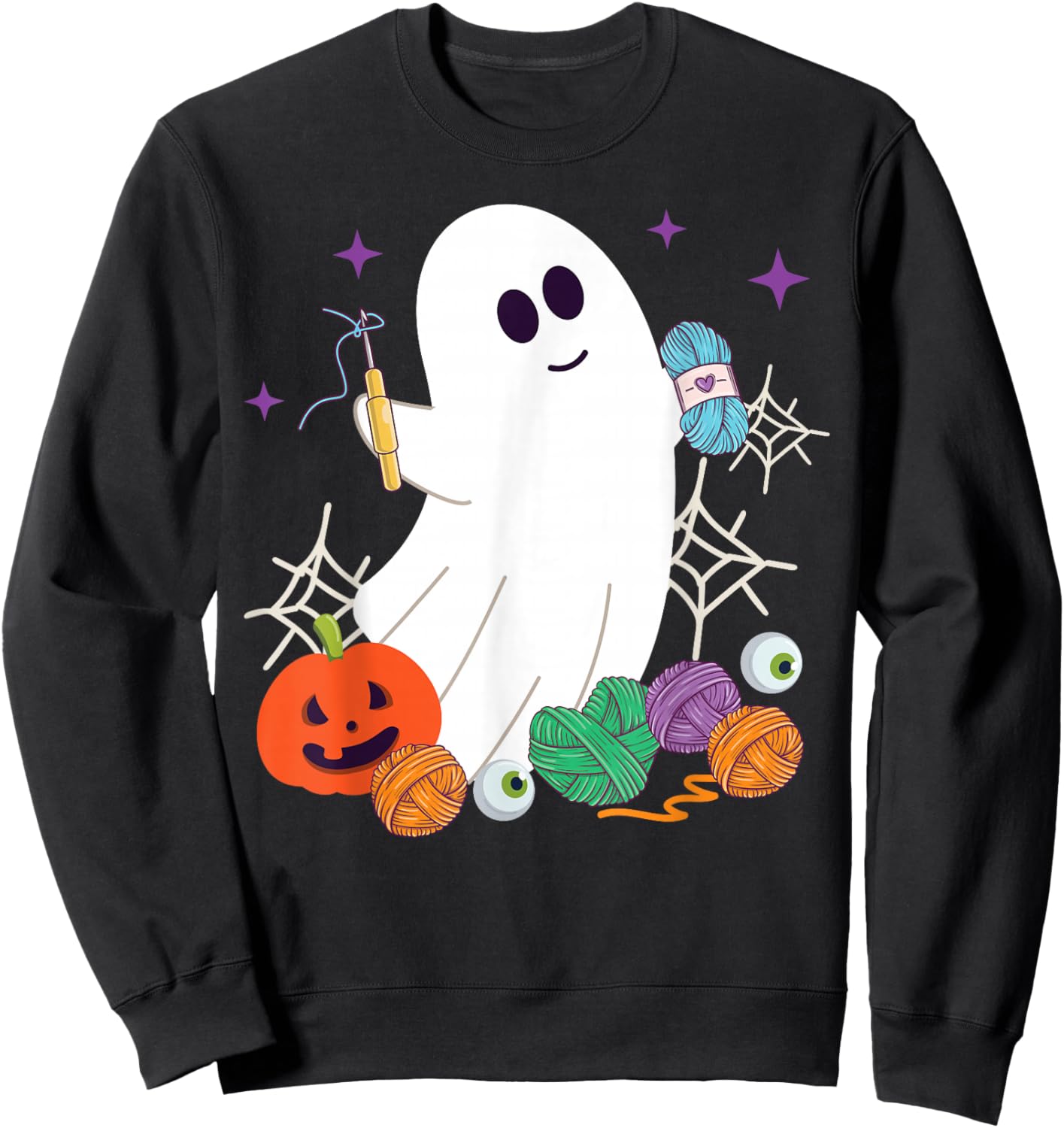Crocheting Halloween Ghost Sweatshirt - Sweatshirt | Black