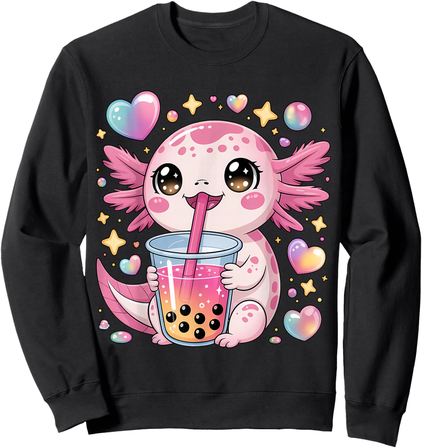 Kawaii Axolotl Bubble Tea for Kids and Teens Anime Cute Boba Sweatshirt - Sweatshirt | Black