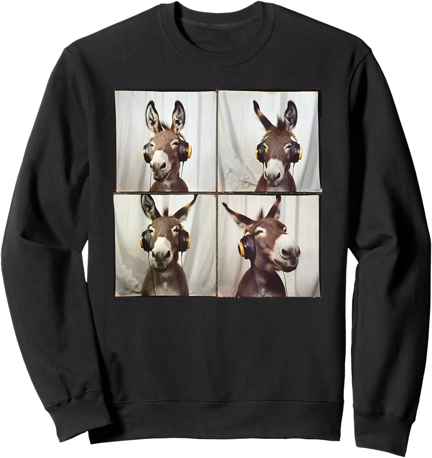 DJ Animal With Headphones Music Men Women Kids Quirky Donkey , Small, Black Sweatshirt - Sweatshirt | Black