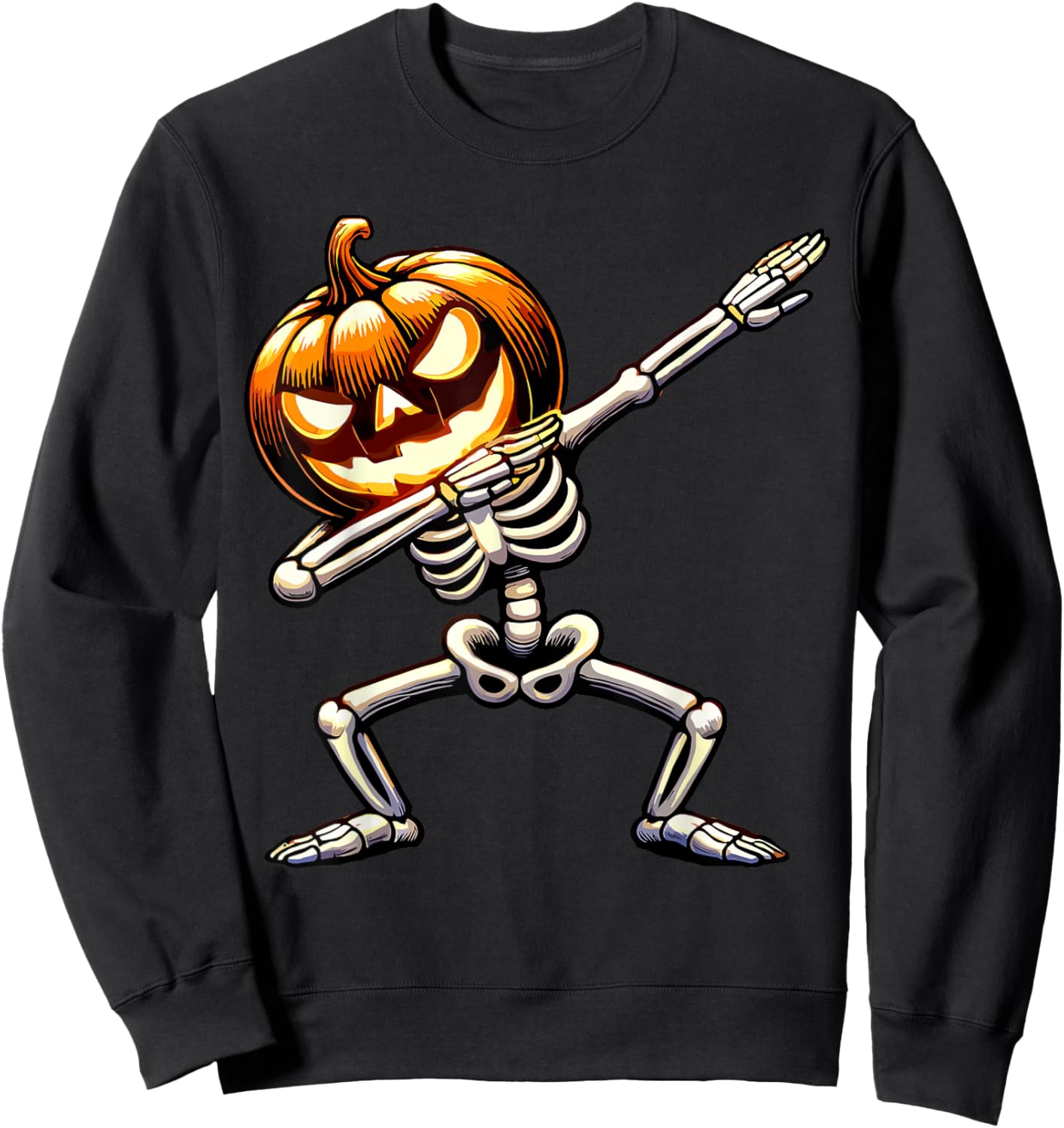 Halloween Boys Dabbing Skeleton Scary Pumpkin Sweatshirt - Sweatshirt | Black