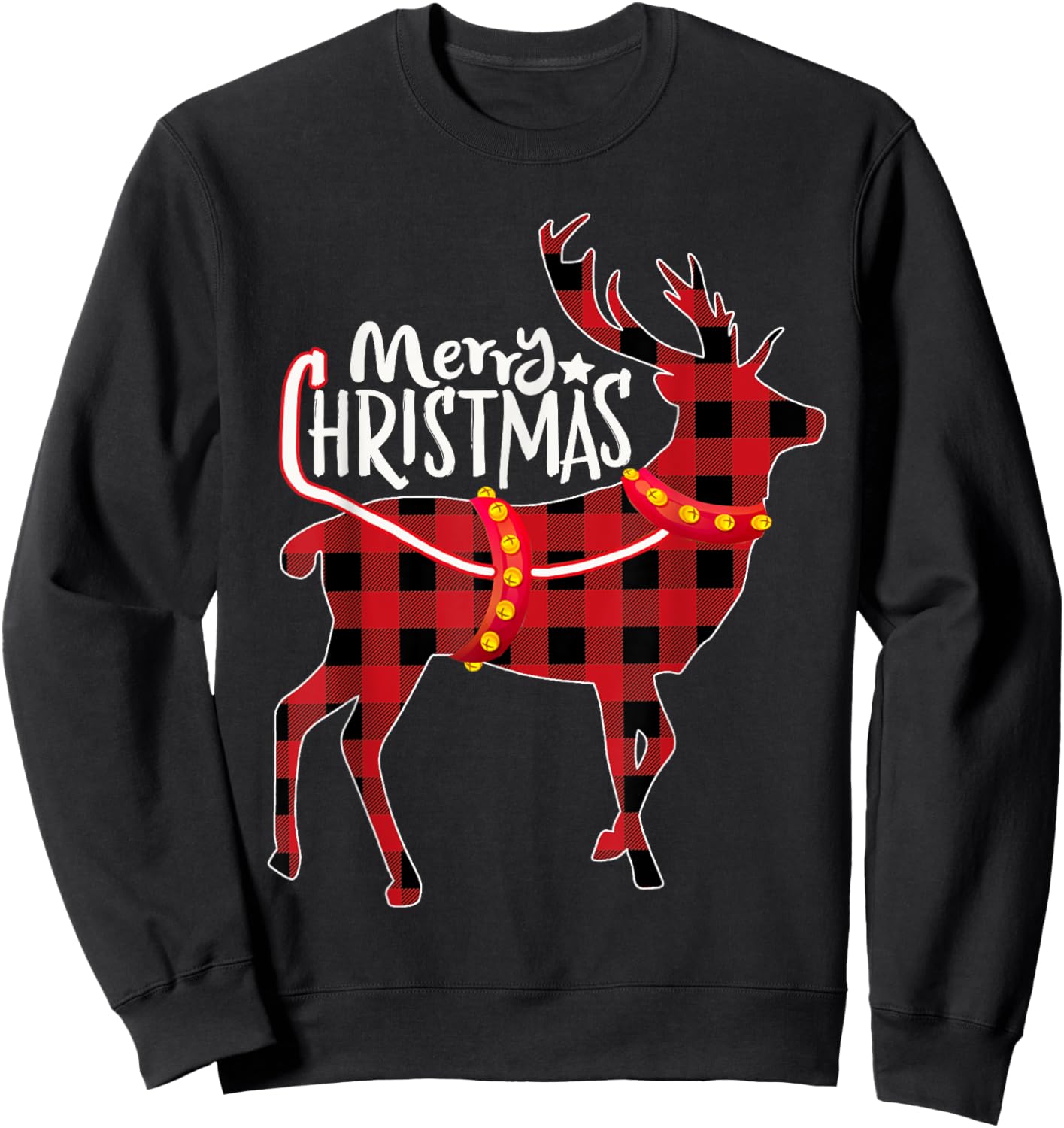 Pajamas Red& Black Plaid Flannel Christmas Reindeer Lovers Sweatshirt - Sweatshirt | Black