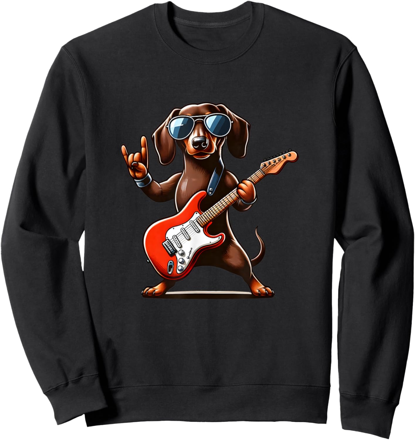 Funny Dachshund Dog Playing Guitar Dachshund Lover Guitarist Sweatshirt - Sweatshirt | Black