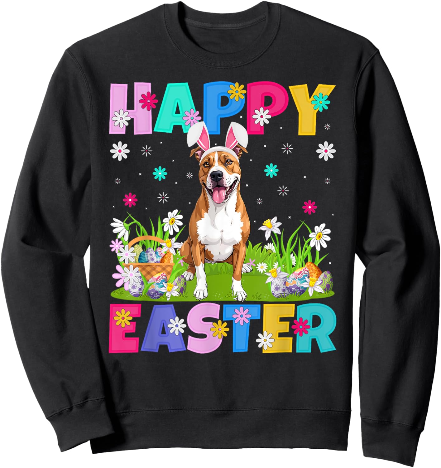 American Staffordshire Terrier Dog Easter Egg Hunt Bunny Ear Sweatshirt - Sweatshirt | Black
