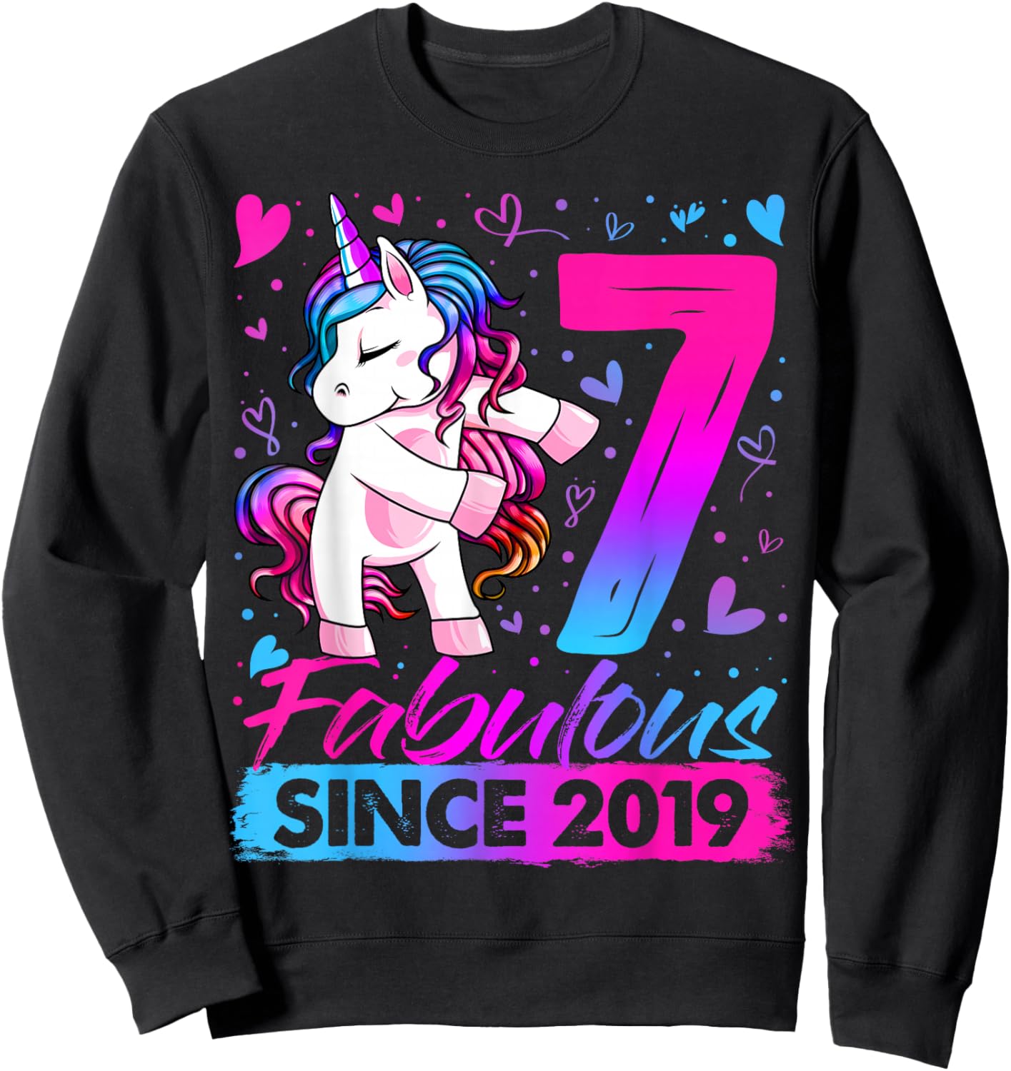 7th Birthday Shirt Girl 7 Year Old Gifts 7 Birthday Girl Sweatshirt - Sweatshirt | Black