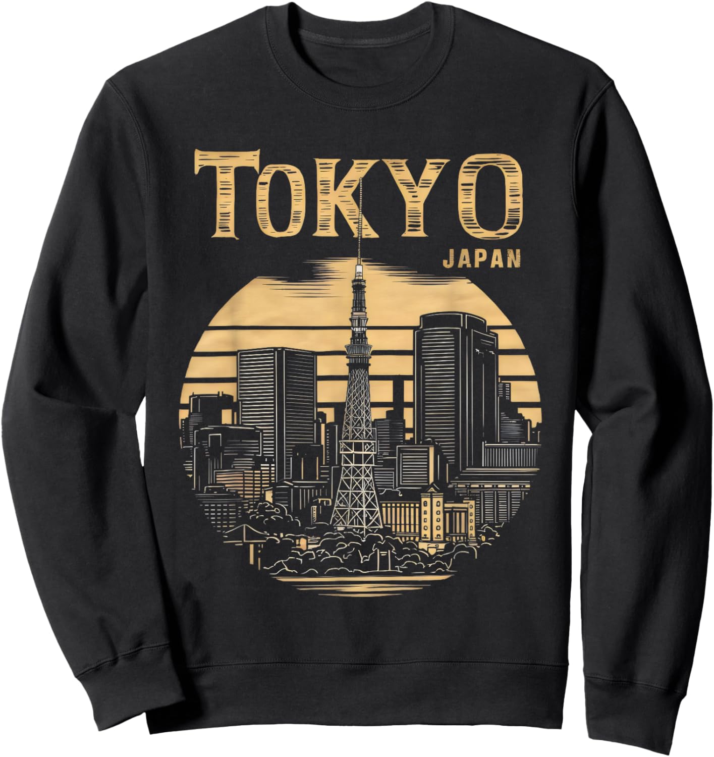 Tokyo Skyline Tower Woodblock Japanese Style Art Japan Sweatshirt - Sweatshirt | Black