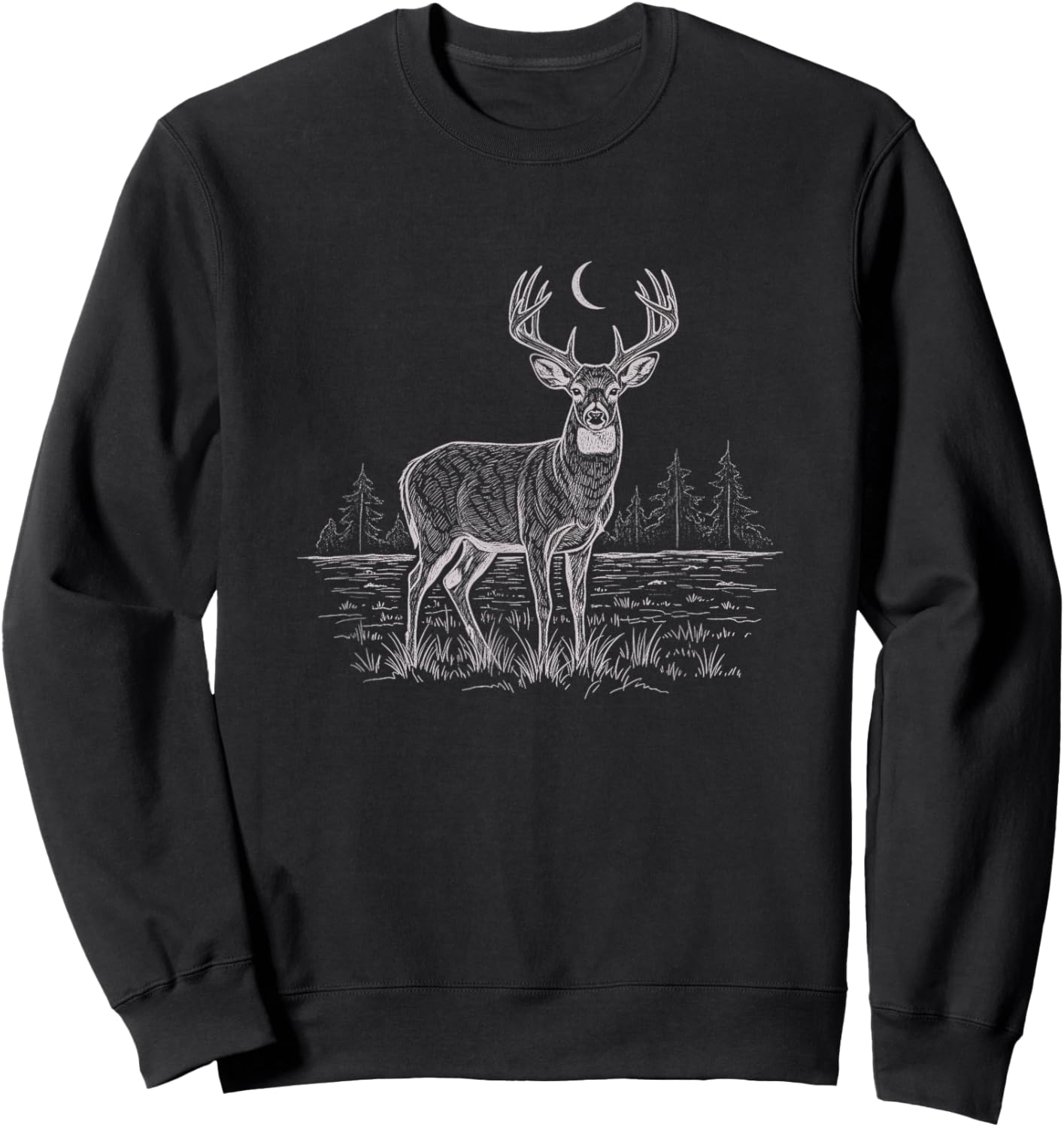 Whitetail Deer Nature Drawing Art Design Sweatshirt - Sweatshirt | Black