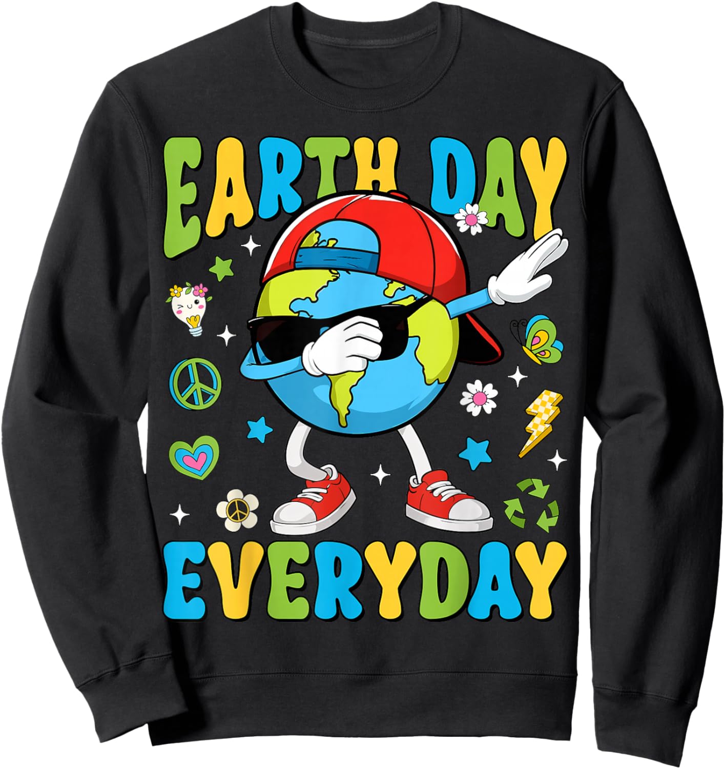 Earth Day Everyday Funny Dabbing Planet Toddler Kids Boys Sweatshirt - Sweatshirt | Black