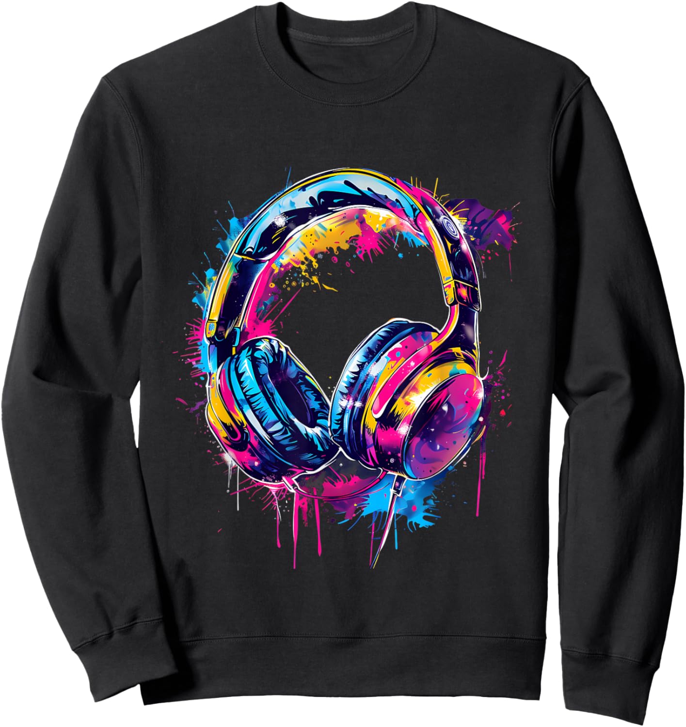 Headphones Music DJ House Dance Club Music Headphones Splash Sweatshirt - Sweatshirt | Black