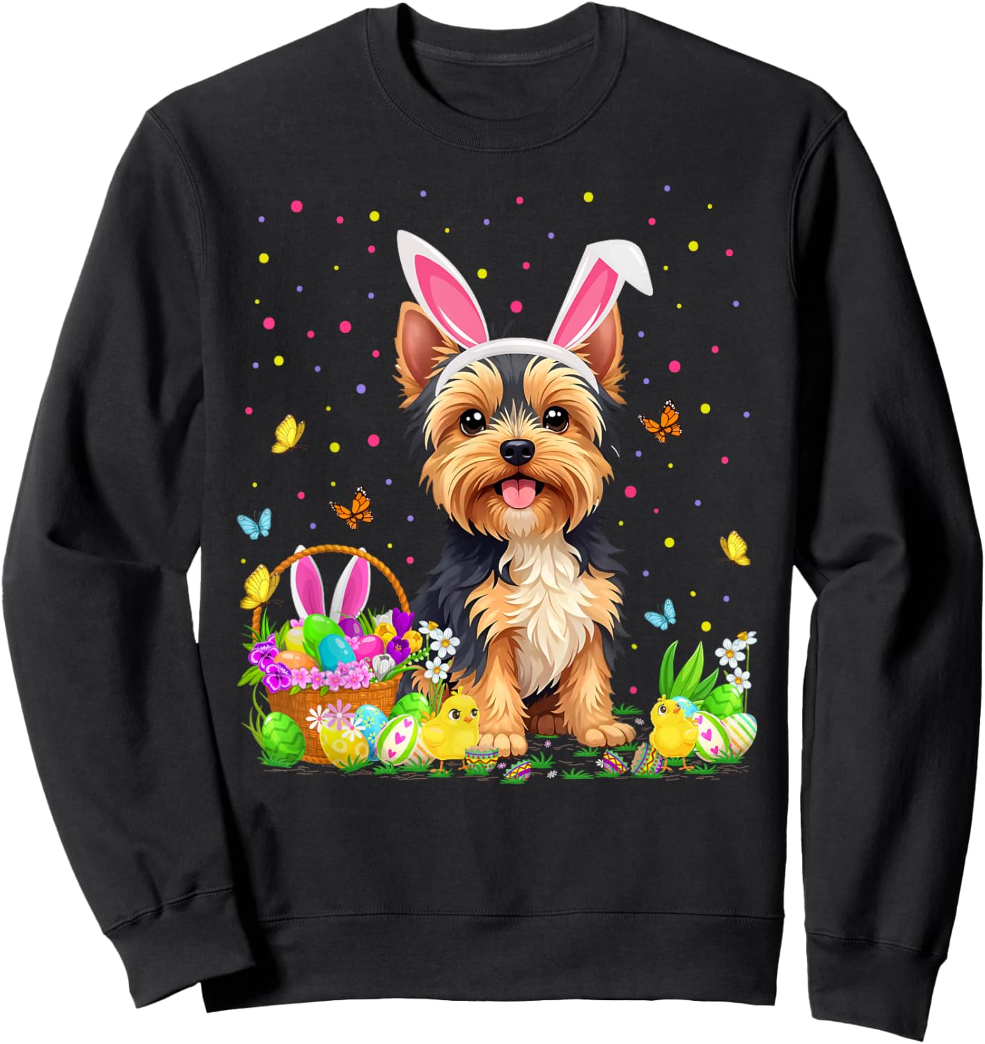 Yorkie Dog Easter Egg Hunt Bunny Ear Yorkie Easter Sweatshirt - Sweatshirt | Black