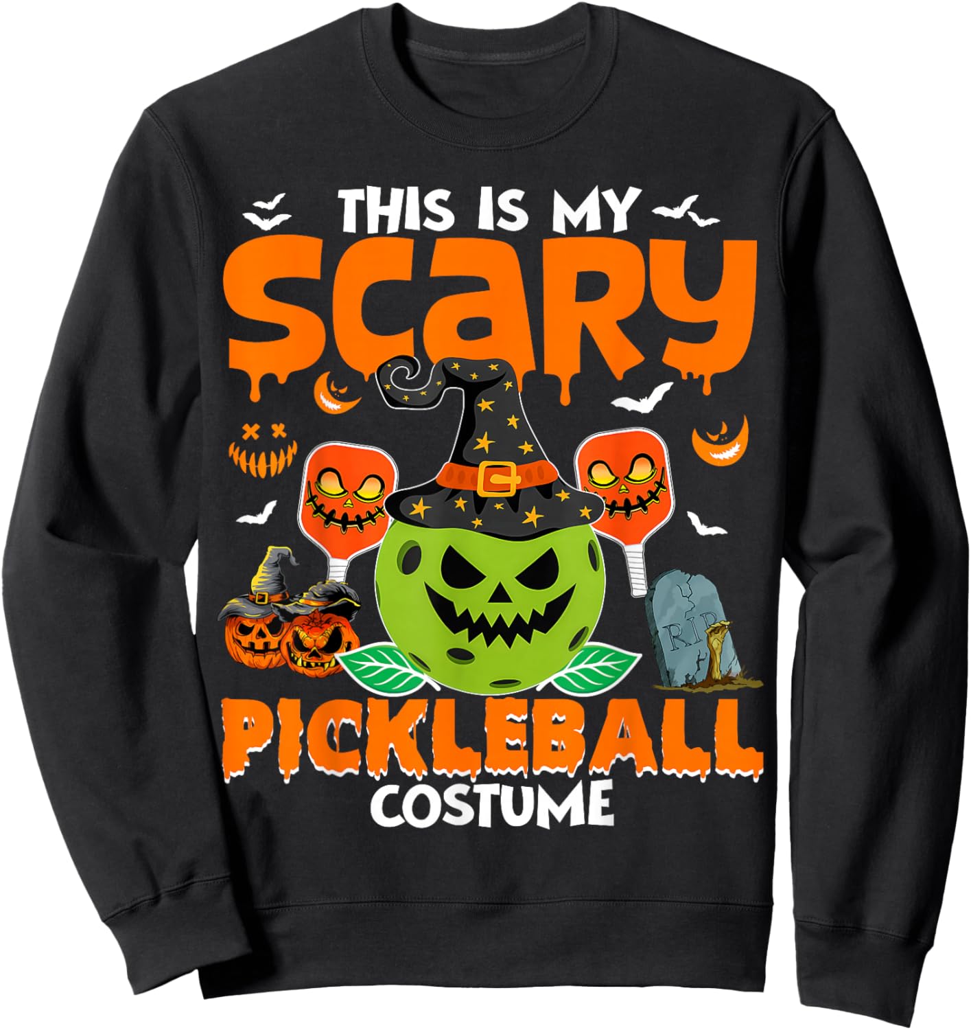 This is My Scary Pickleball Costume Pickleball Halloween Sweatshirt - Sweatshirt | Black