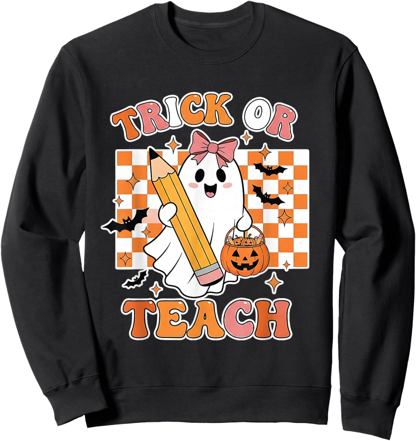 Vintage Teacher Shirt Women Funny Trick Or Teach Halloween Sweatshirt - Sweatshirt | Black