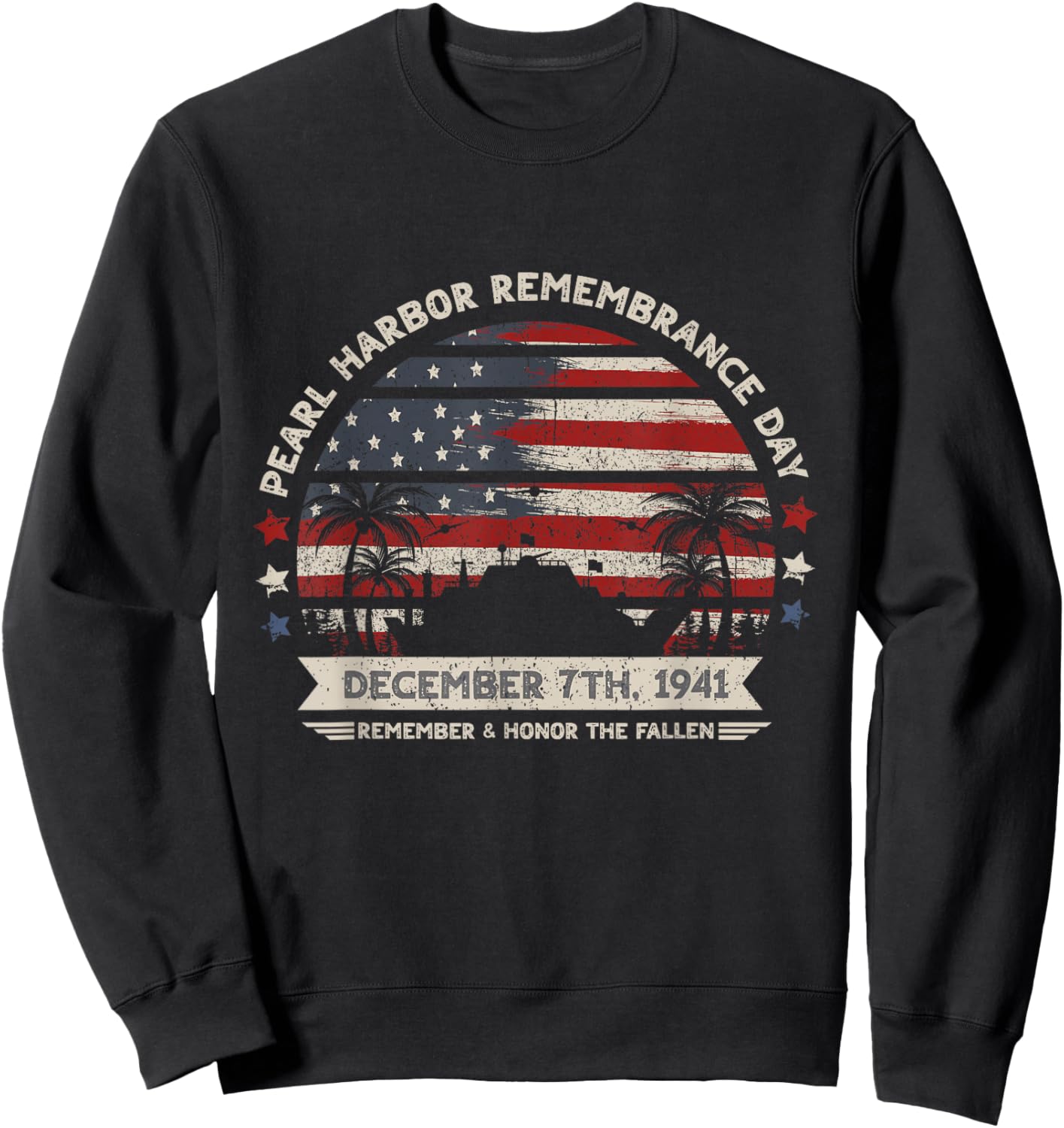 Vintage Hawaii USA Flag , Pearl Harbor Memorial Day Gift Sweatshirt - Sweatshirt | Black