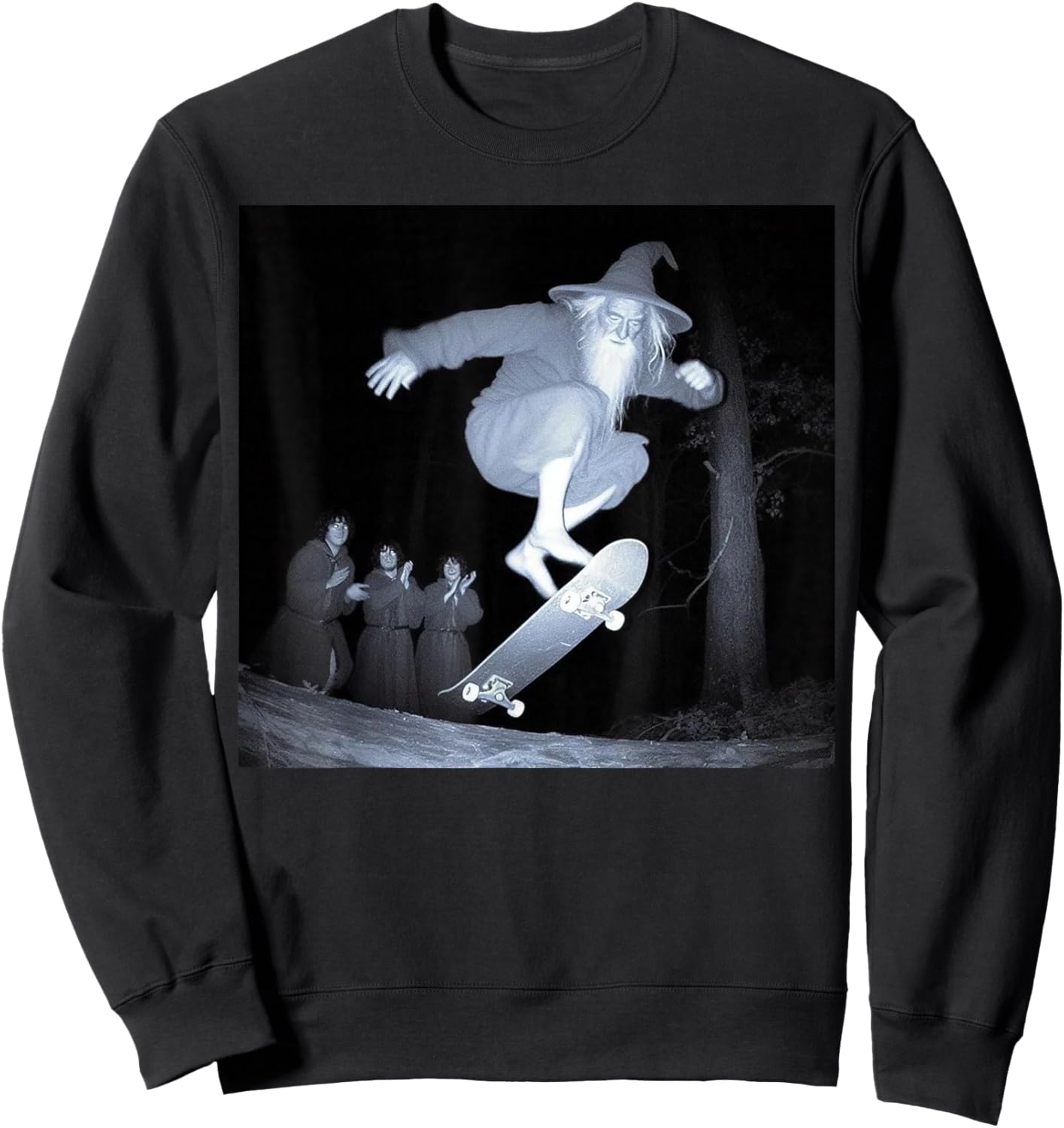 Wizard Skateboarding Funny Wizard Meme Skater Humor Graphic Sweatshirt - Sweatshirt | Black