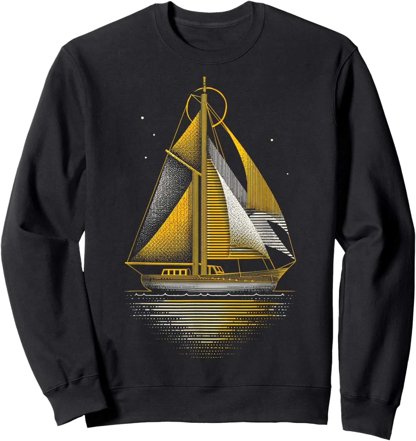 Yellow White Nautical Vintage Boat Line Graphic Sweatshirt - Sweatshirt | Black