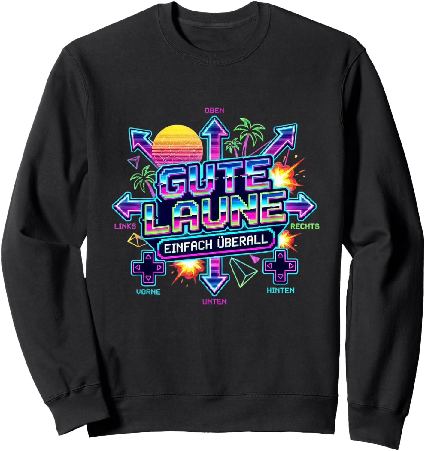 Good Mood Top Bottom, Gamer Edition in Retro Pixel Art Sweatshirt - Sweatshirt | Black