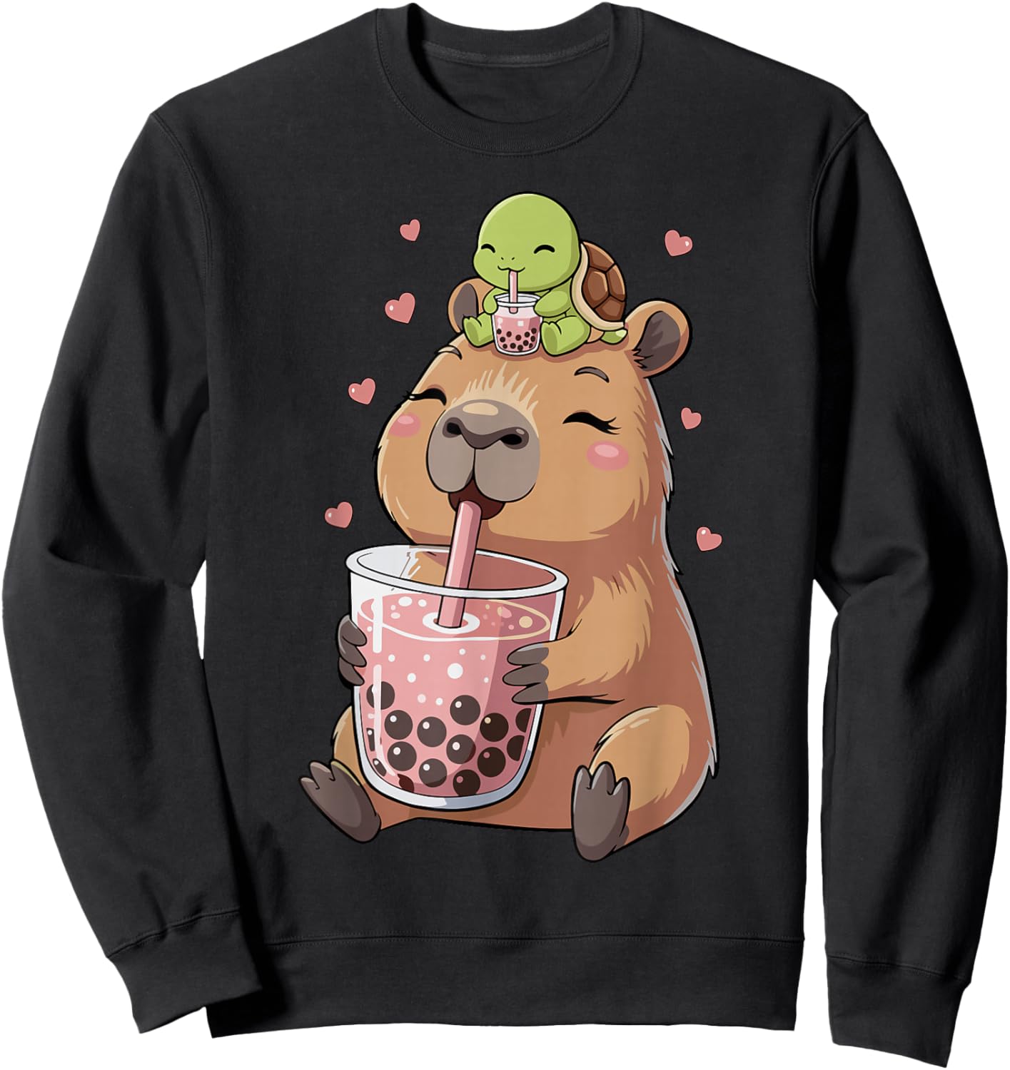 Capybara & Bubble Tea Girls' Turtle Sweatshirt - Sweatshirt | Black