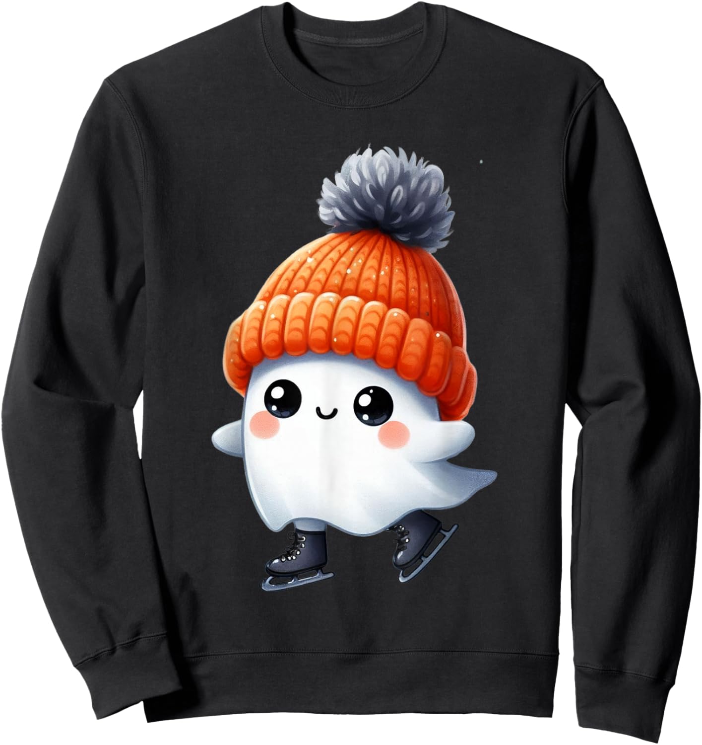 Ice Skating Ghost Halloween Party Costume Kids Sweatshirt - Sweatshirt | Black