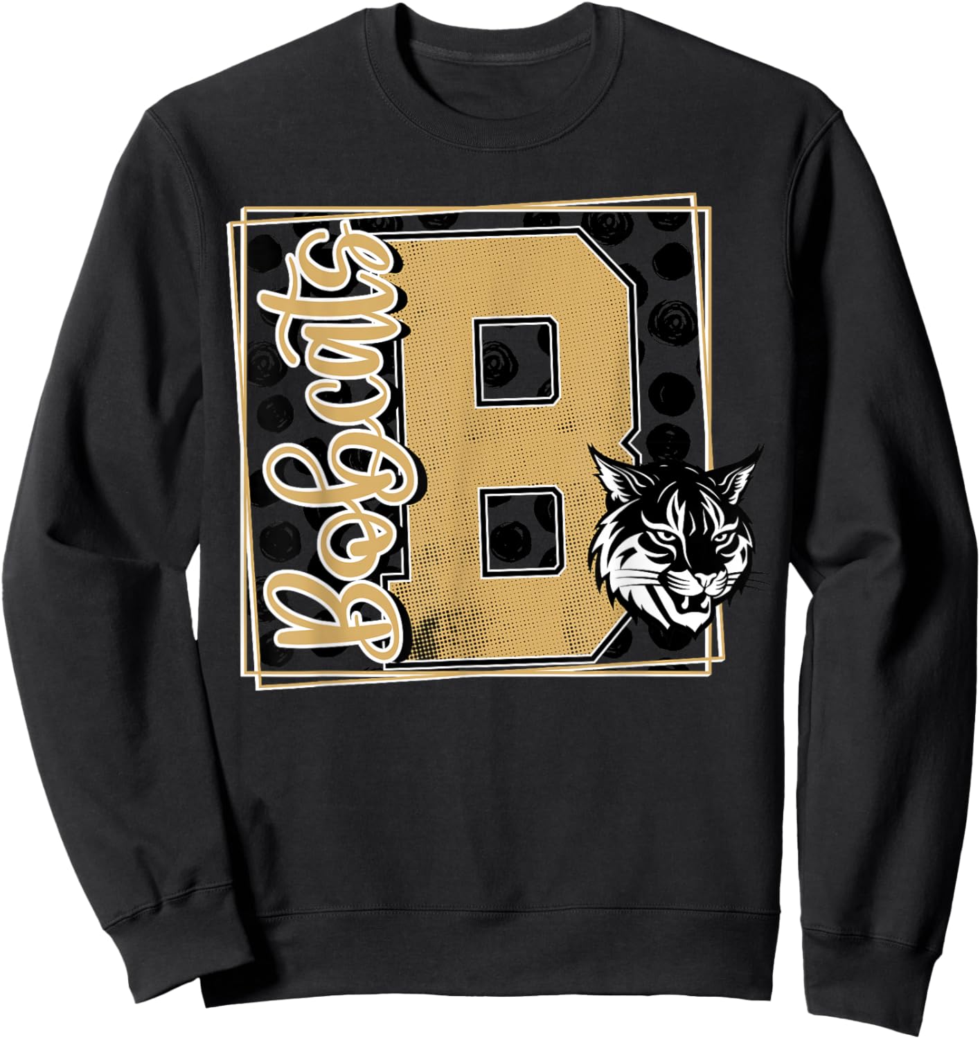 Bobcat Pride School Spirit Mascot Gold Bobcats Game Day Sweatshirt - Sweatshirt | Black