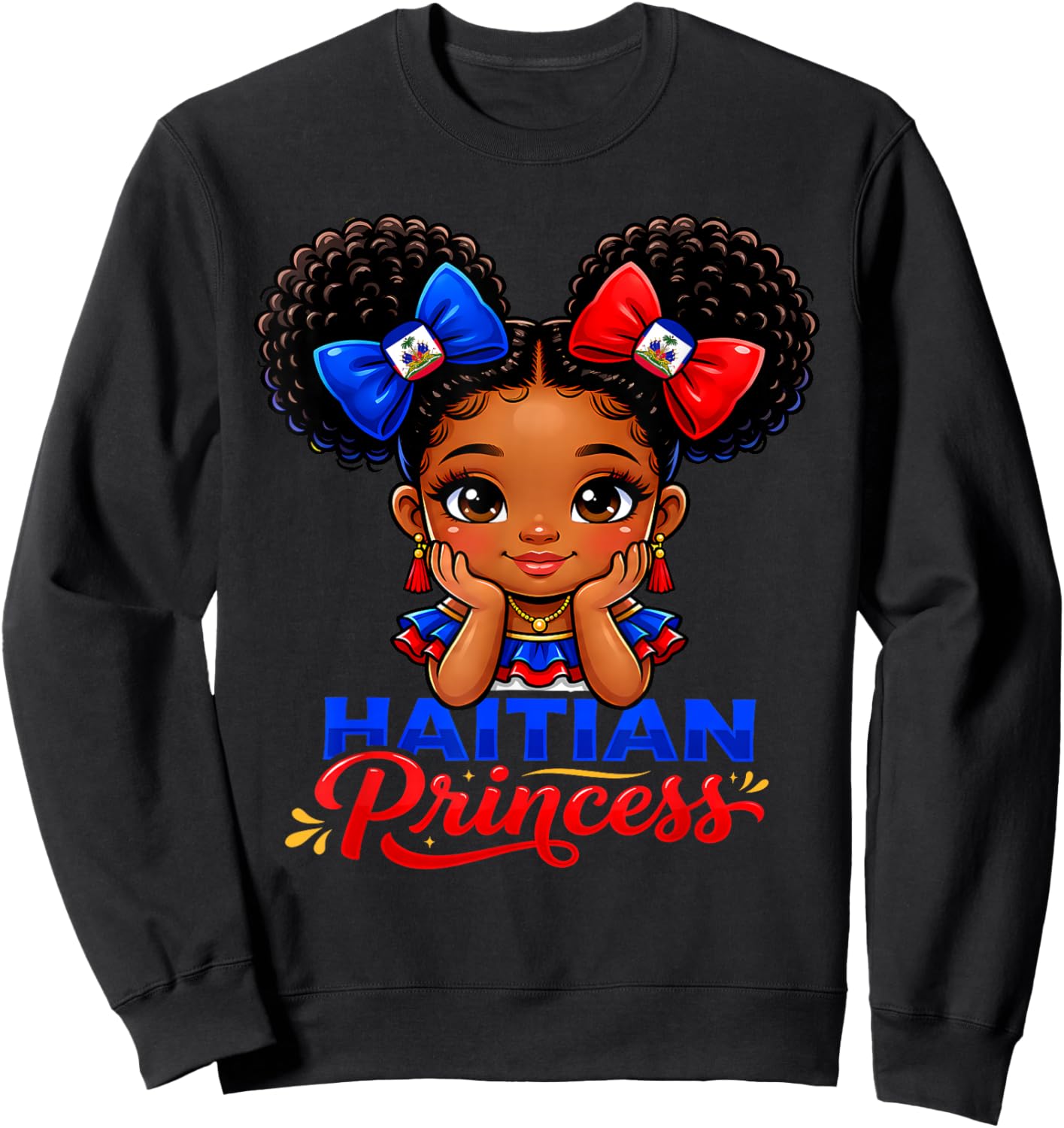 Haitian Princess Haiti Flag Pride Melanin Girls Kids Toddler Sweatshirt - Sweatshirt | Black