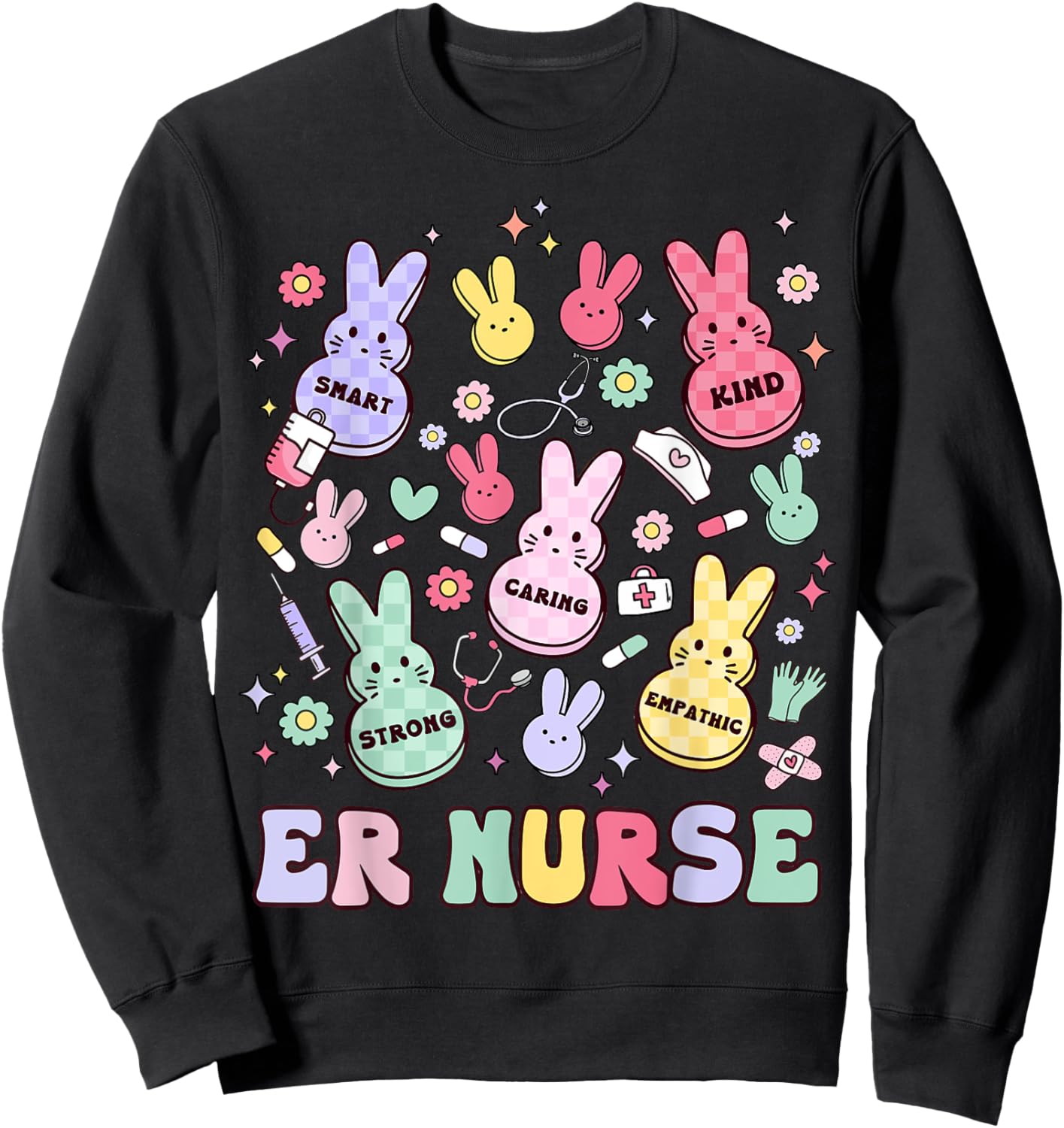 Easter ER Emergency Department Nurse Practitioner Bunny Sweatshirt - Sweatshirt | Black