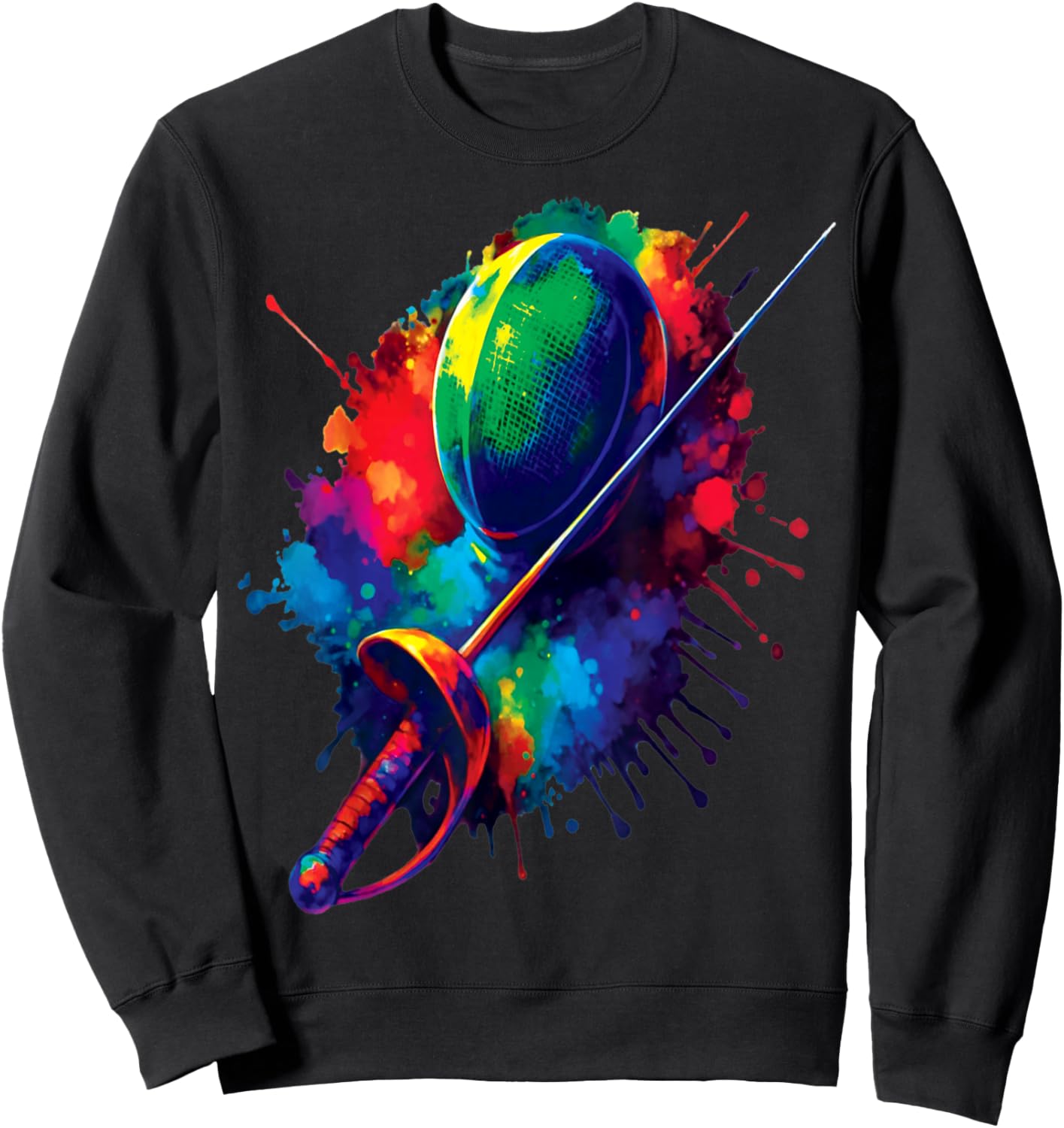 Fencing Splash Art - Fencing Sport Colorful Mask and Sword Sweatshirt - Sweatshirt | Black