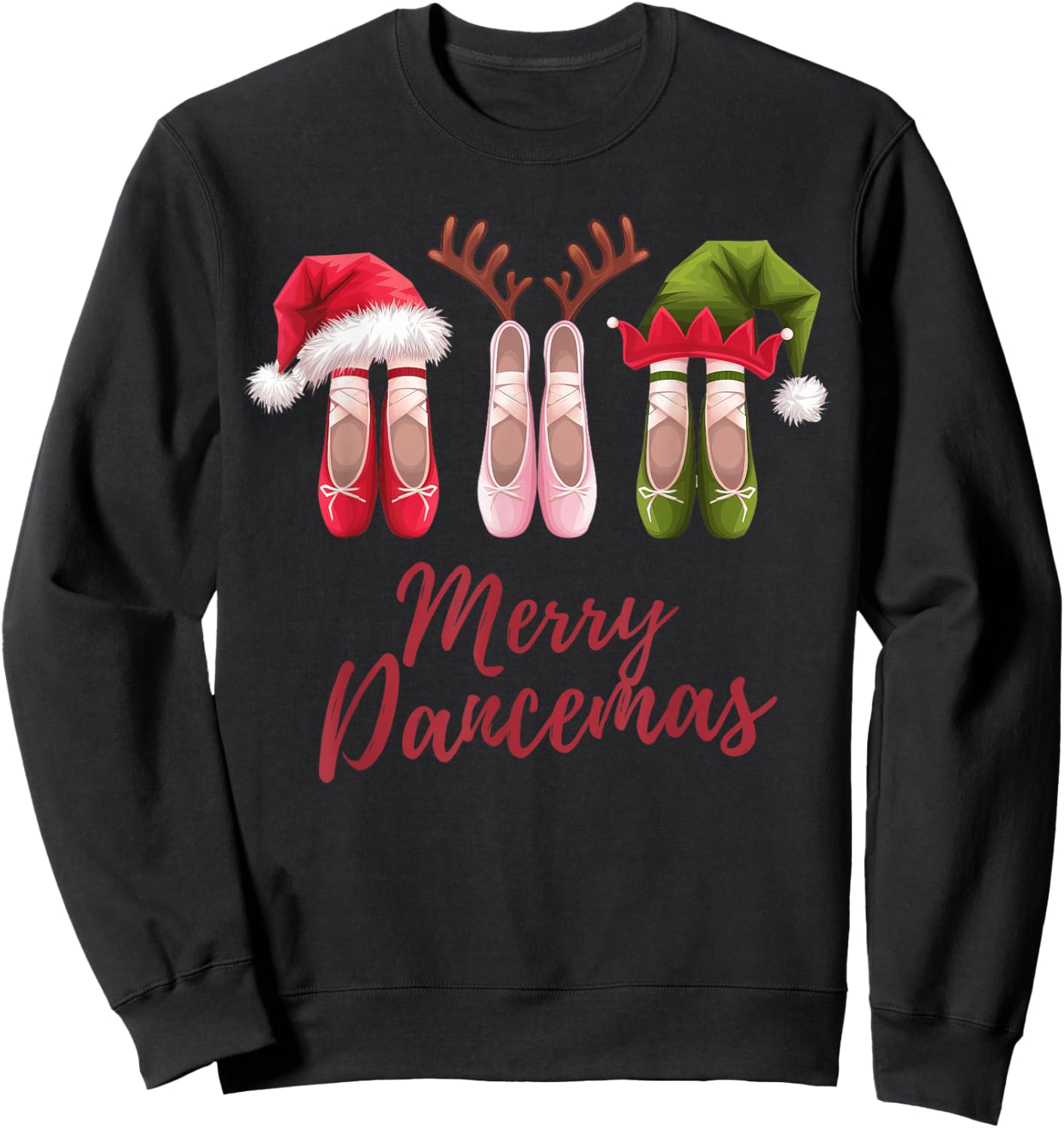 Ballet Dancer Ballerina Merry Dancemas Pointe Shoe Christmas Sweatshirt - Sweatshirt | Black
