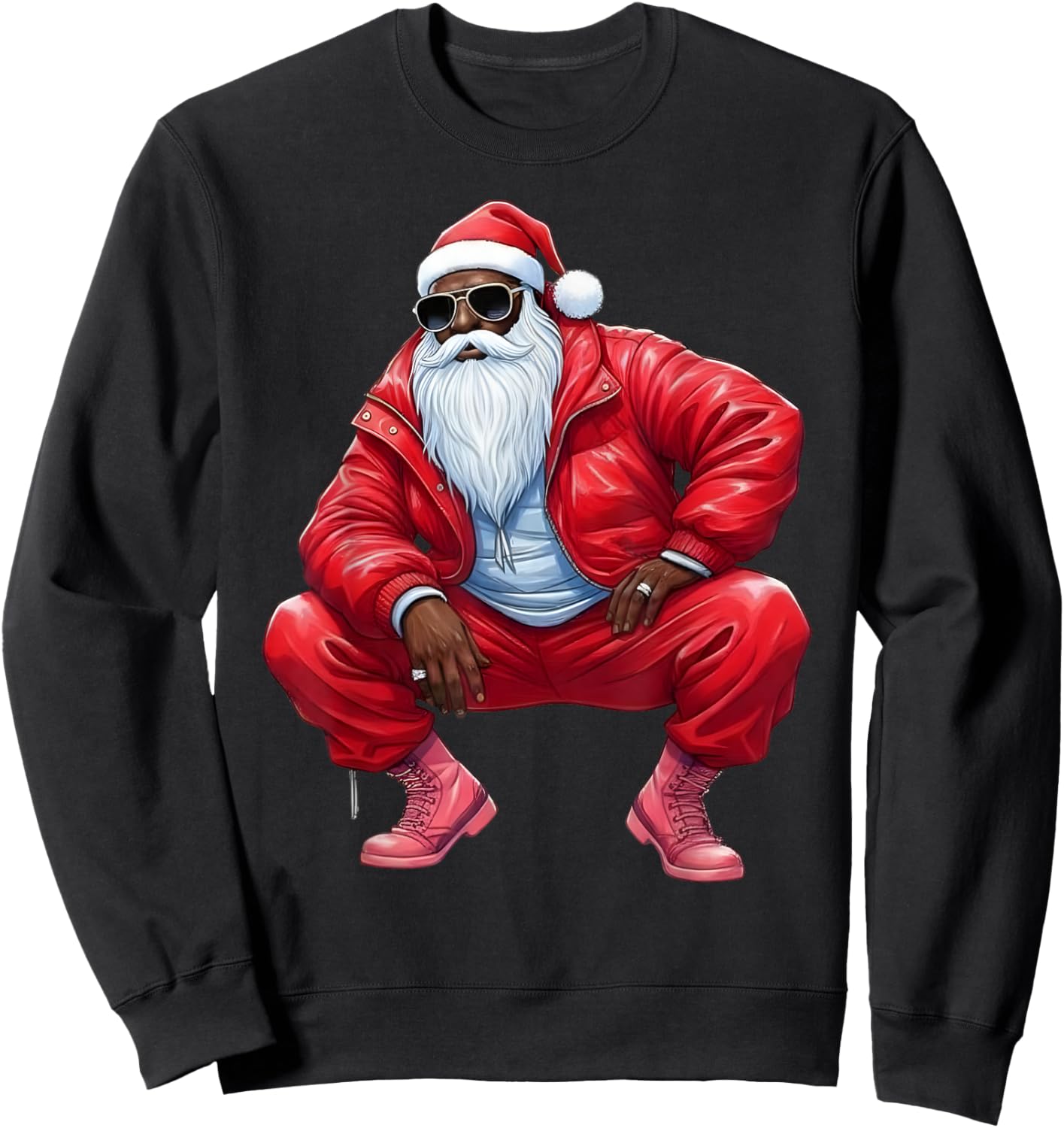 African American Christmas Xmas Afro Santa Claus Sweatshirt - Sweatshirt | Black