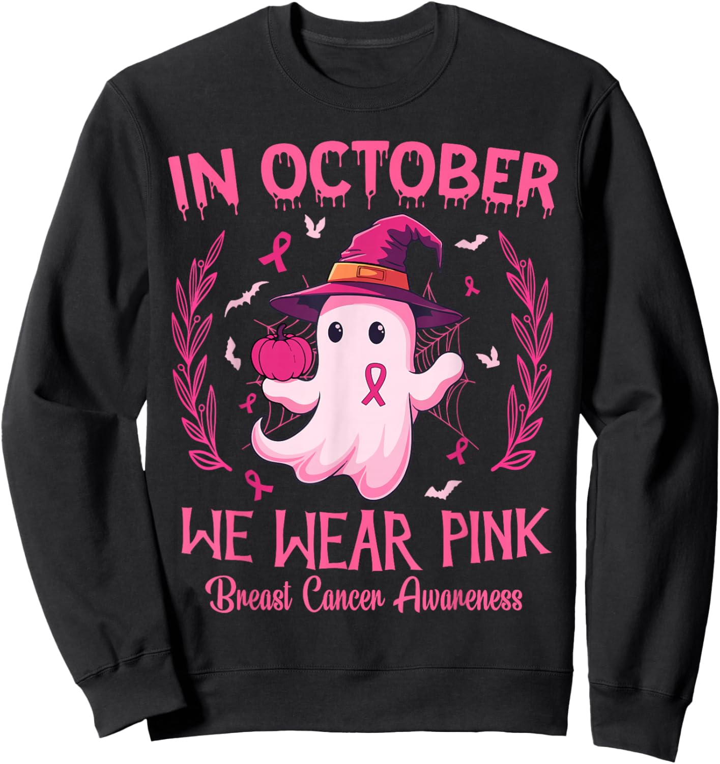 In October We Wear Pink Breast Cancer Awareness Women Sweatshirt - Sweatshirt | Black