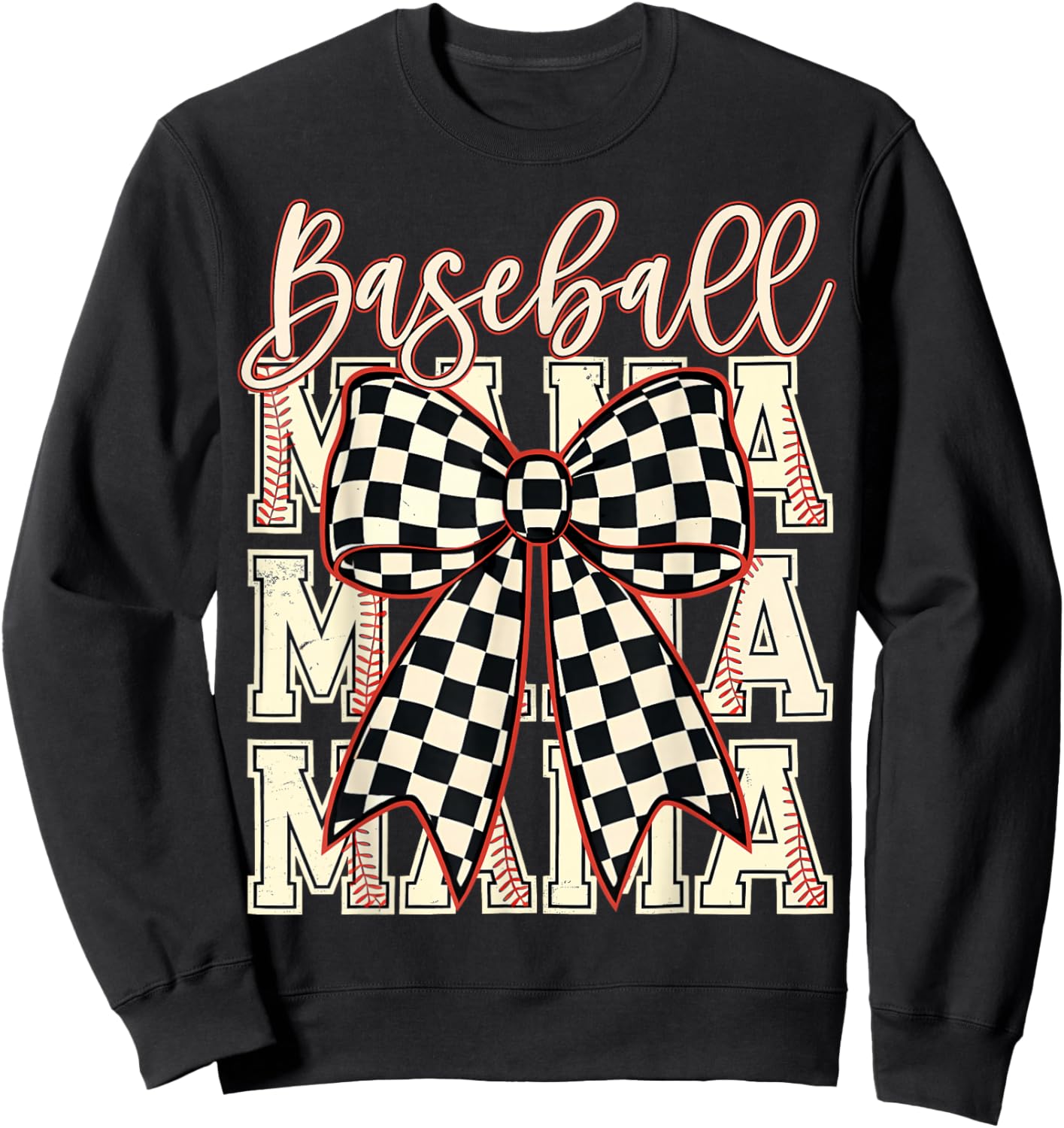 Checkered Coquette Baseball Mama Women Baseball Mom Gifts Sweatshirt - Sweatshirt | Black