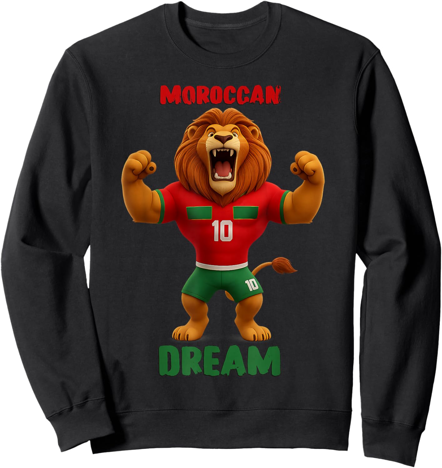 Lion Morocco Football Number 10 Pride Moroccan Sweatshirt - Sweatshirt | Black