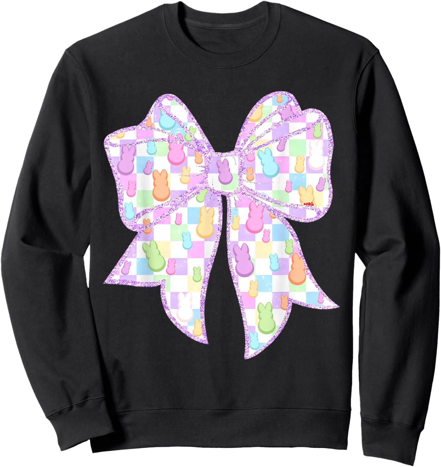 Funny Bunny Coquette Bow Rabbit Eggs Happy Easter Checkered Sweatshirt - Sweatshirt | Black