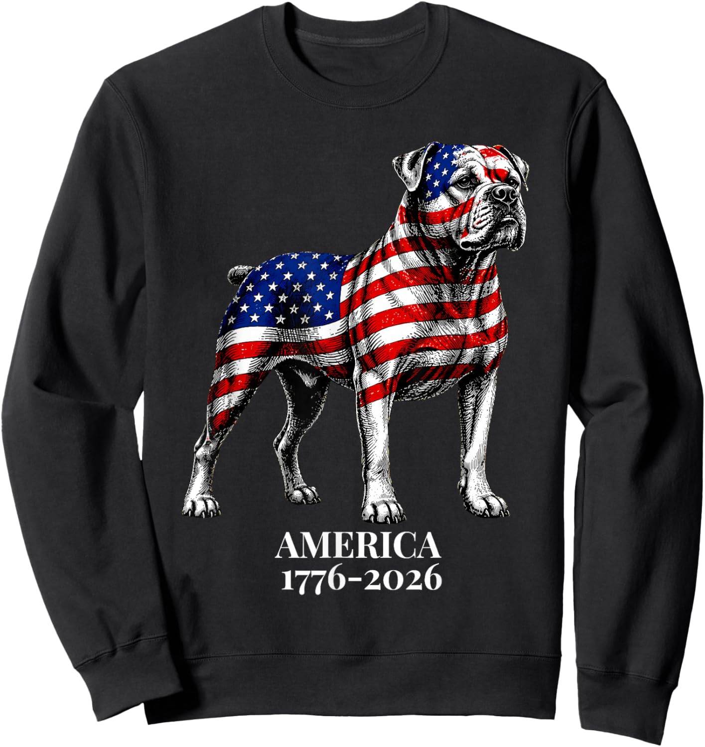 America 1776-2026 Patriotic American Bulldog Dog USA 250th Sweatshirt - Sweatshirt | Black