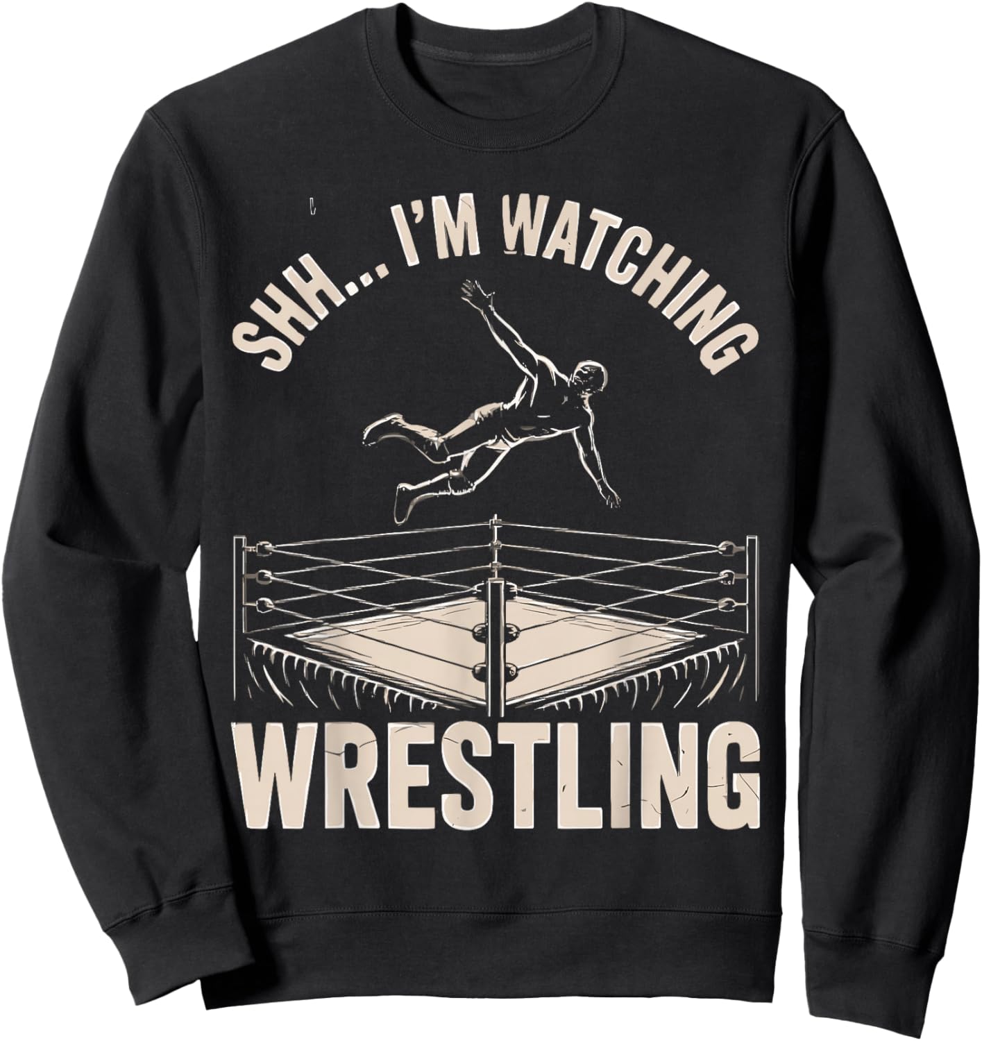 Watching Wrestling Funny Wrestler Action Women Boys Sweatshirt - Sweatshirt | Black