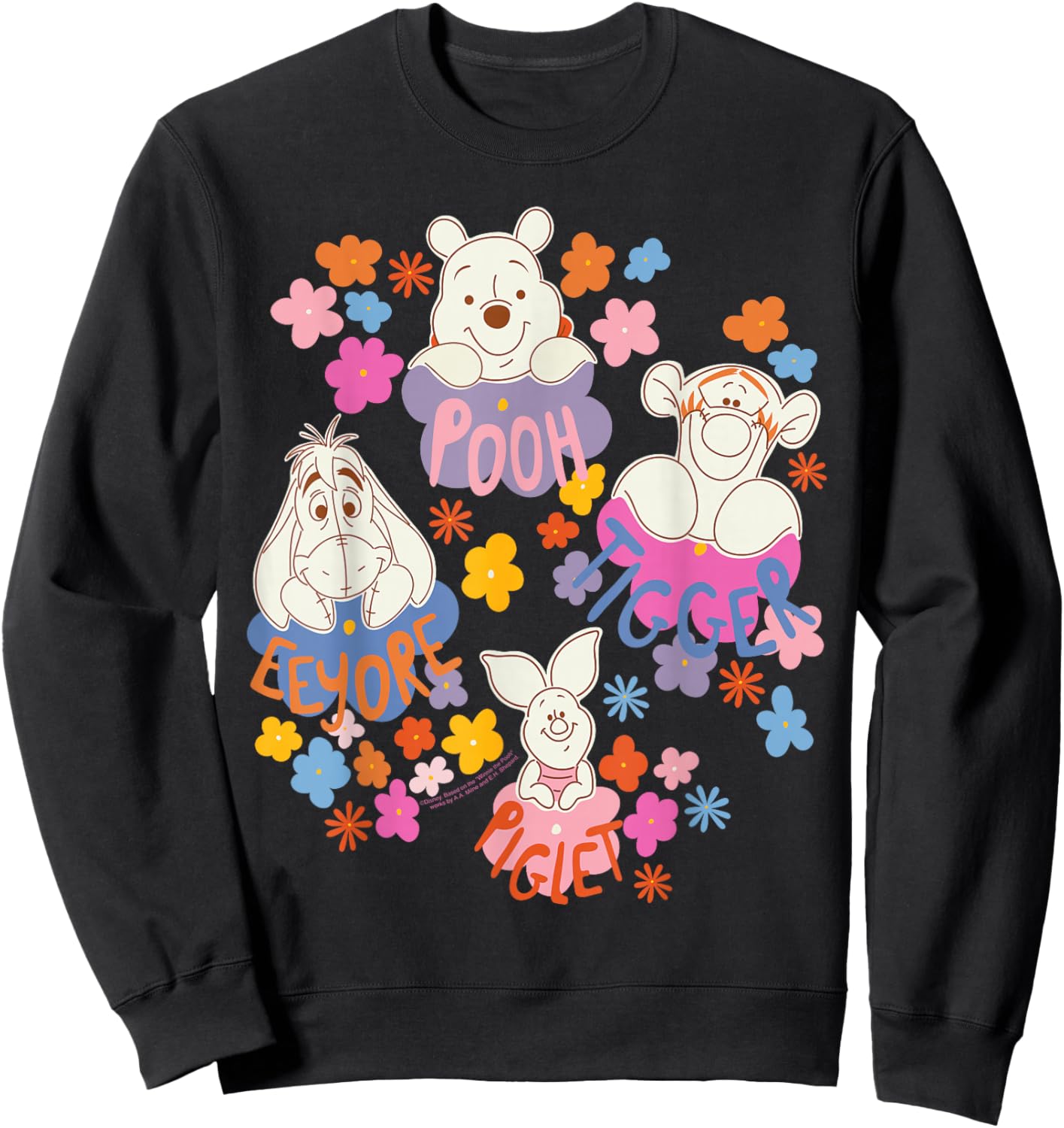 Disney Winnie the Pooh Spring Easter Friendly Flower Faces Sweatshirt - Sweatshirt | Black
