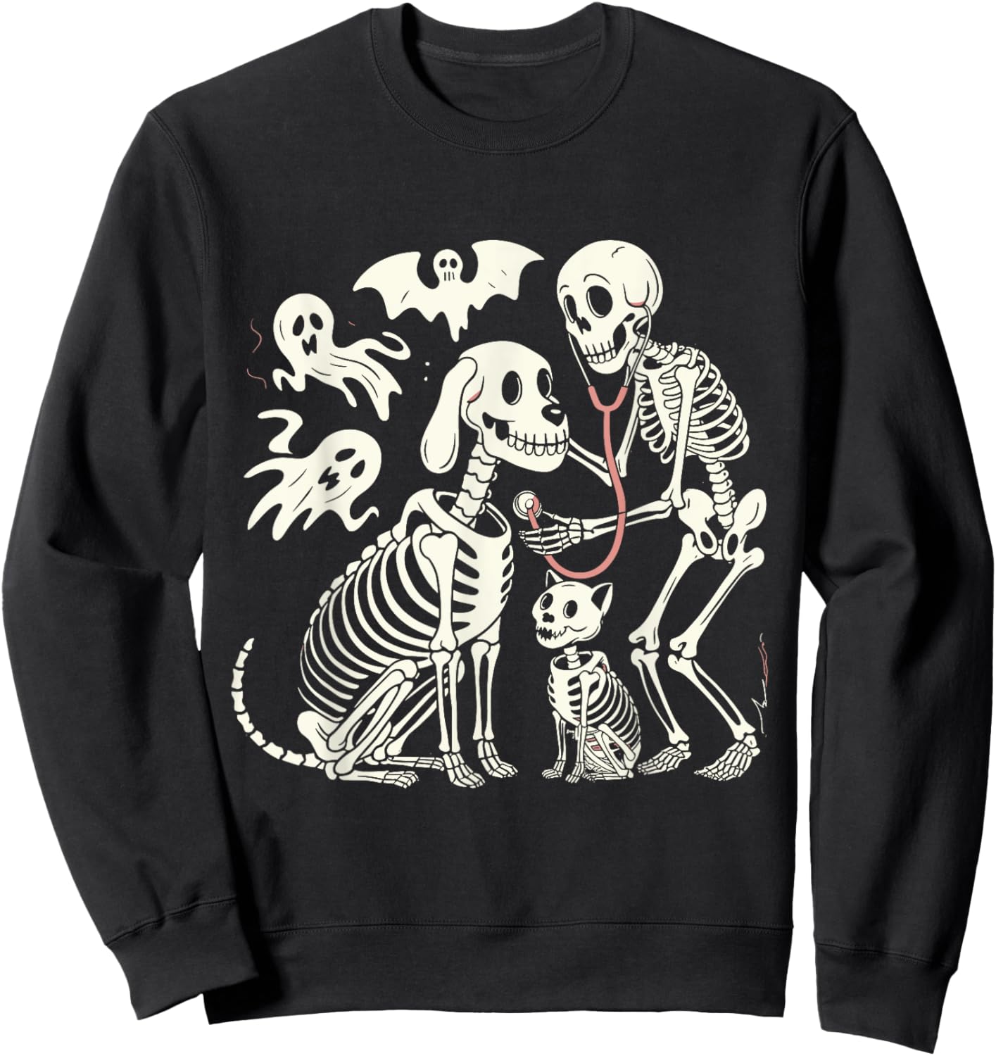 Funny Skeleton Veterinarian Animal Lovers Spooky Halloween Sweatshirt - Sweatshirt | Black