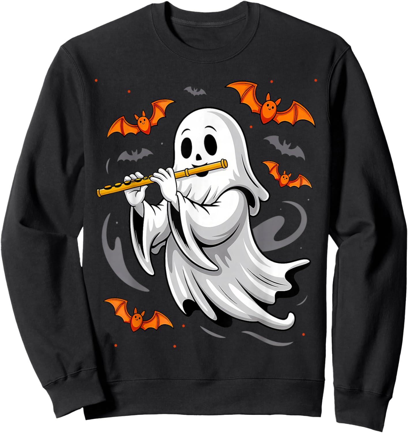 Boo Ghost Playing Flute Halloween Musical Instrument Sweatshirt - Sweatshirt | Black